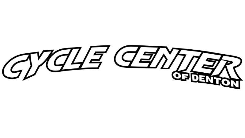 Logo for Cycle Center of Denton with stylized text 'Cycle Center of Denton' in white on a black background.