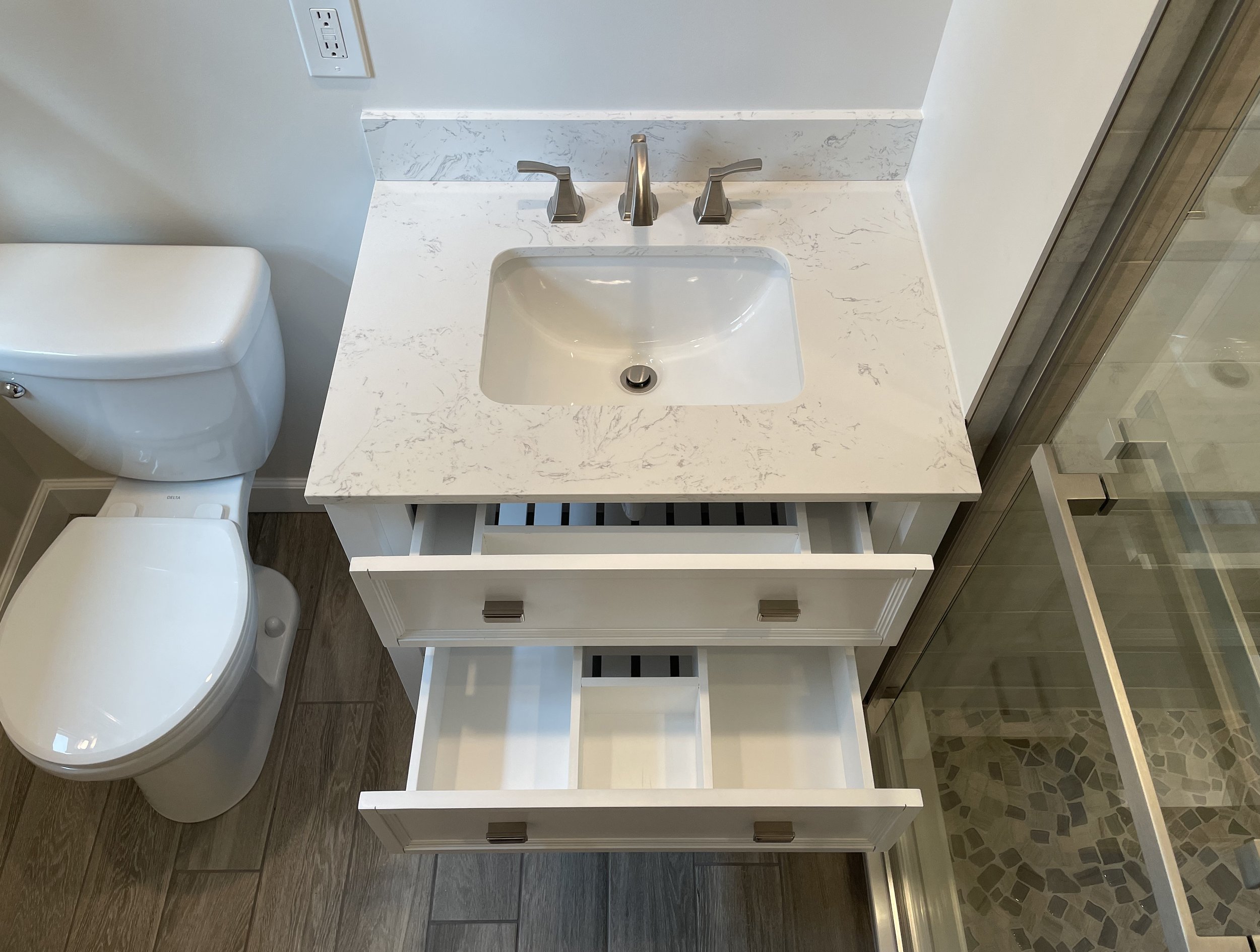 Vanity with Marble Top and Drawer Organizers