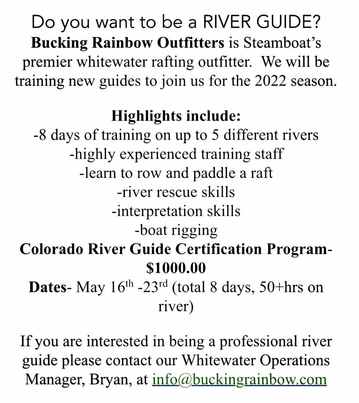 Do you want to be a river guide? Send us a message!  #steamboat #colorado #whitewater #rafting