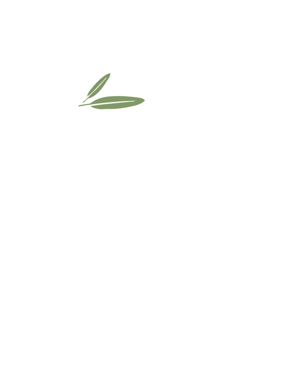Logo for Sagehill Stables at Miracle Ranch featuring a horse silhouette within a laurel wreath.