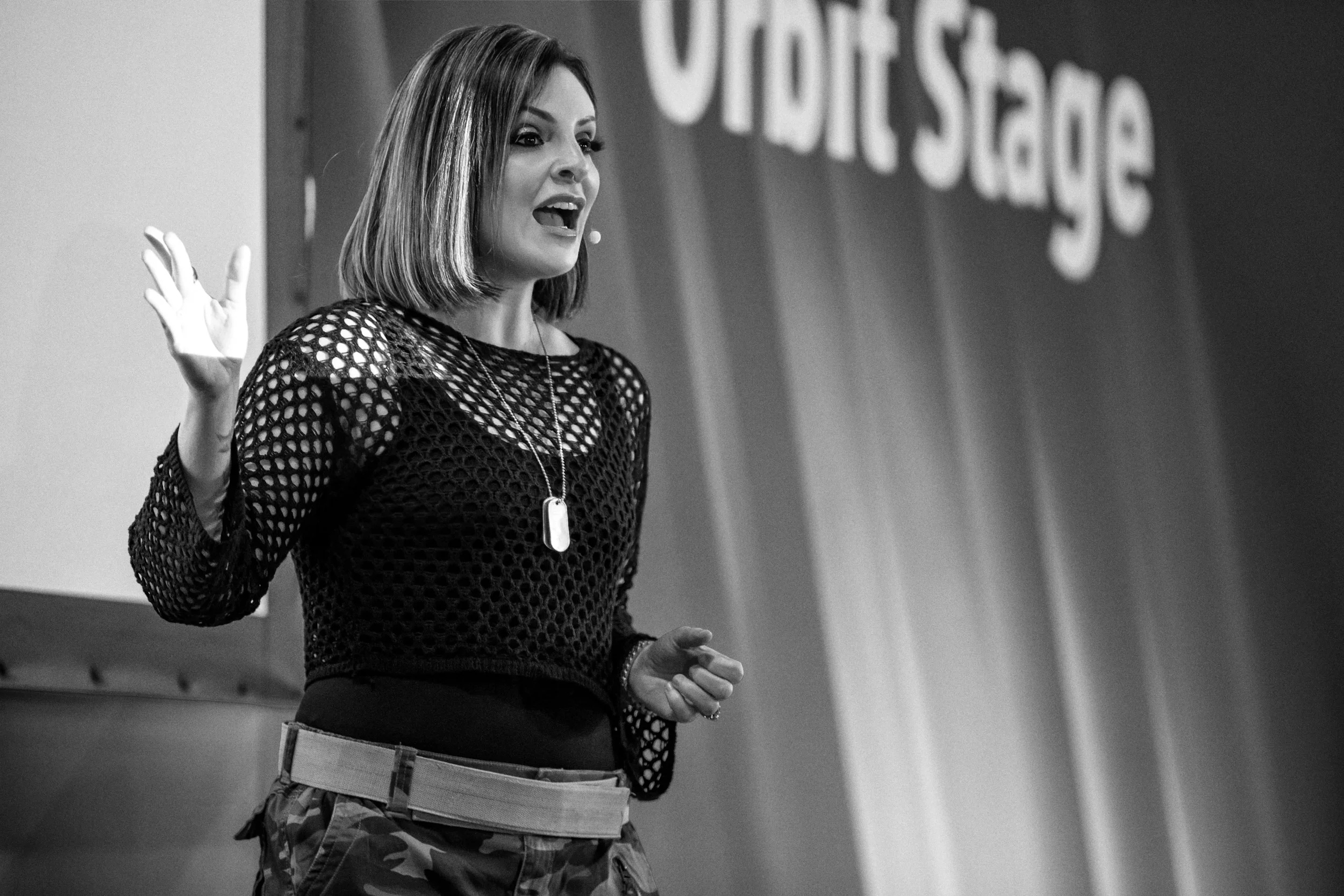 Lucy Cohen speaking at the Orbit Stage about accountancy.
