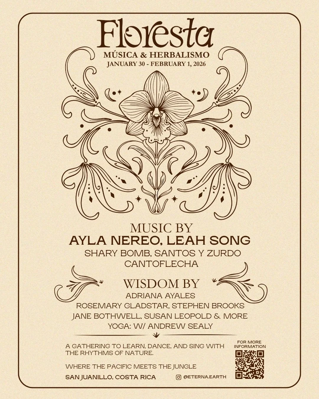 🌿✨ Floresta at Eterna ✨🌿
January 30 &ndash; February 1 | San Juanillo, Costa Rica

With open hearts, we invite you to Floresta, an intimate gathering of kindred spirits coming together to dream, remember, and weave a more beautiful world.

Held at 