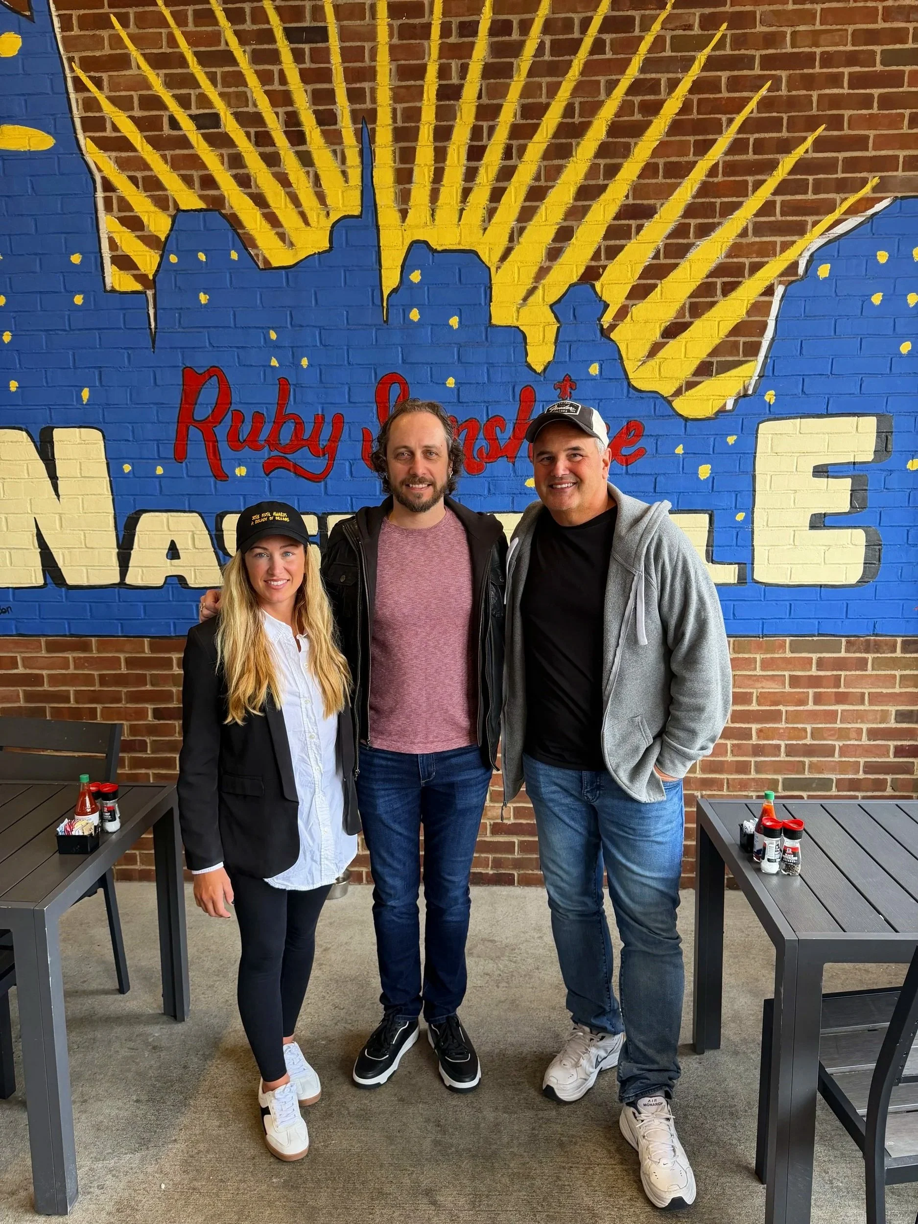 Samantha and Jay with Sasha Ostrovsky for breakfast and strategy in Nashville TN