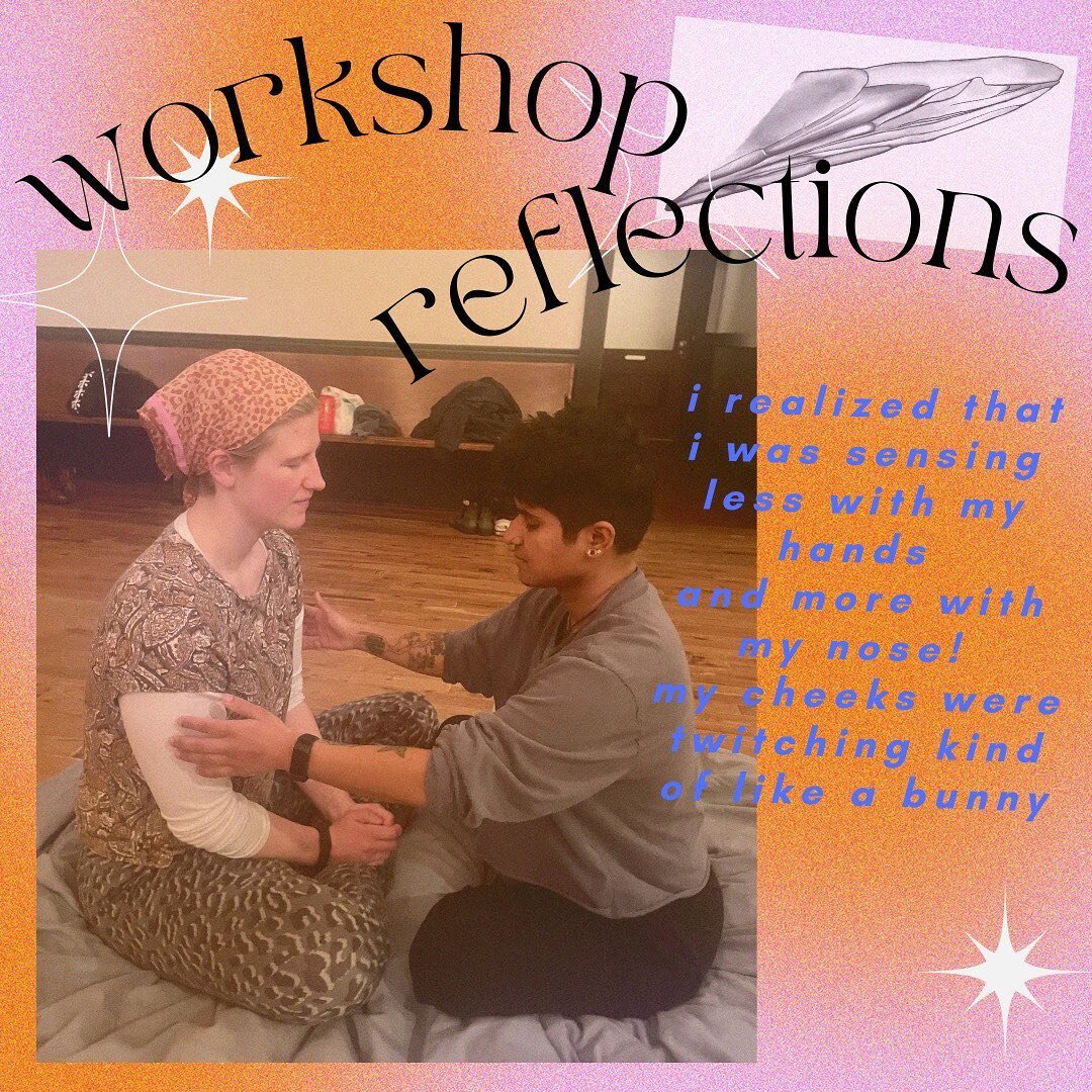 ✰ some reflections from the workshop last week ! ✰
 
with pictures of feelin into that space between yourself and another ✨and some pages from journals we used to reflect on the web that informs our intuition, postures we are excited to hold in our b