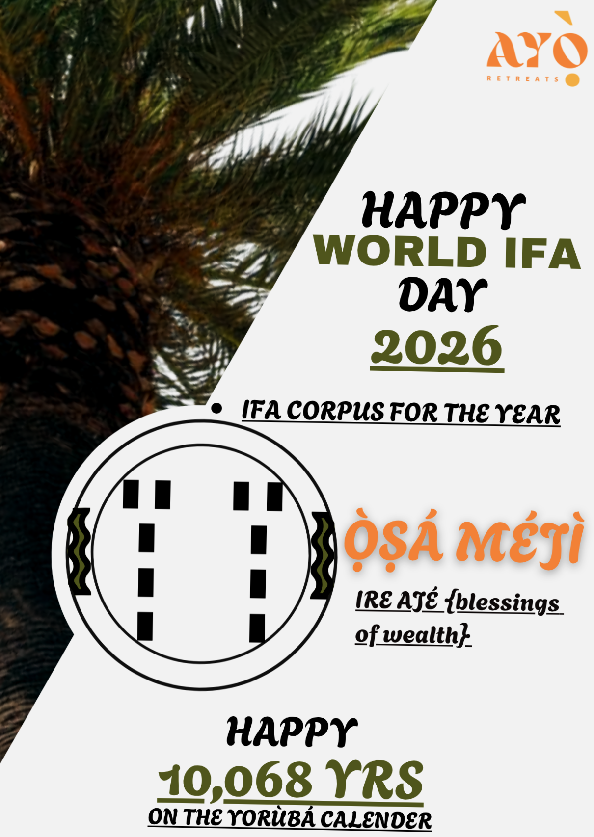 World Ifa Day: Happy Yoruba new year 10,068. The Odù ⁠ifá is Ọ́sá méjì bringing it Ire Ajé
