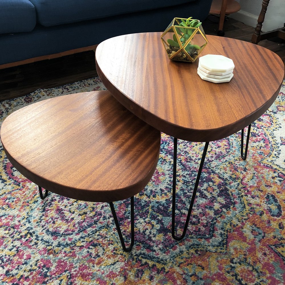 Set of 2 Mid Century Hairpin Coffee Table Nesting Sofa End Table