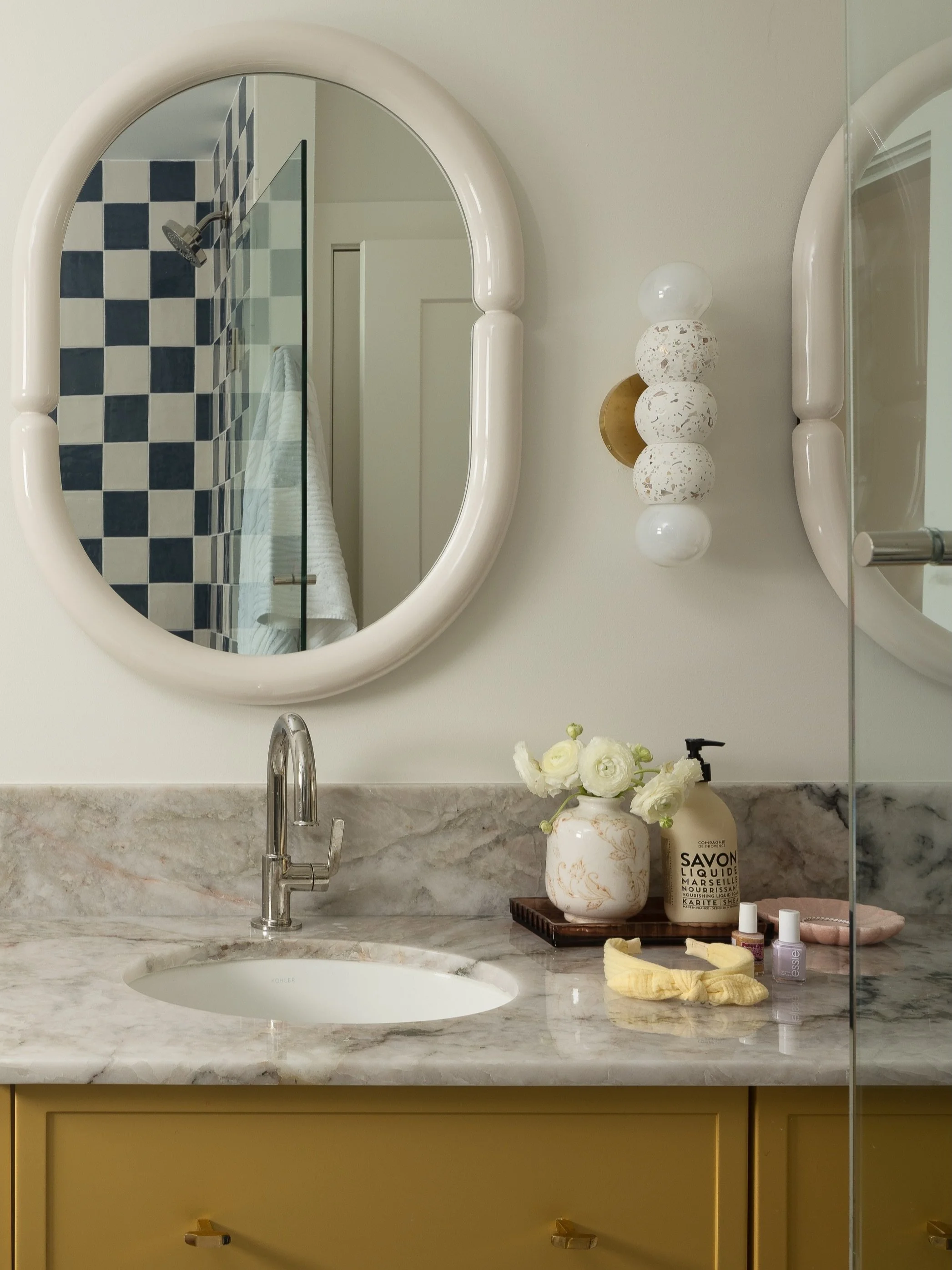 &bull; A playful mix of colours, textures, and materials made this bright + bubbly kids&rsquo; bath the family&rsquo;s favorite space in the whole house! 💛💙

Swipe through for our process and how it all came to life: moodboards and presentations, c