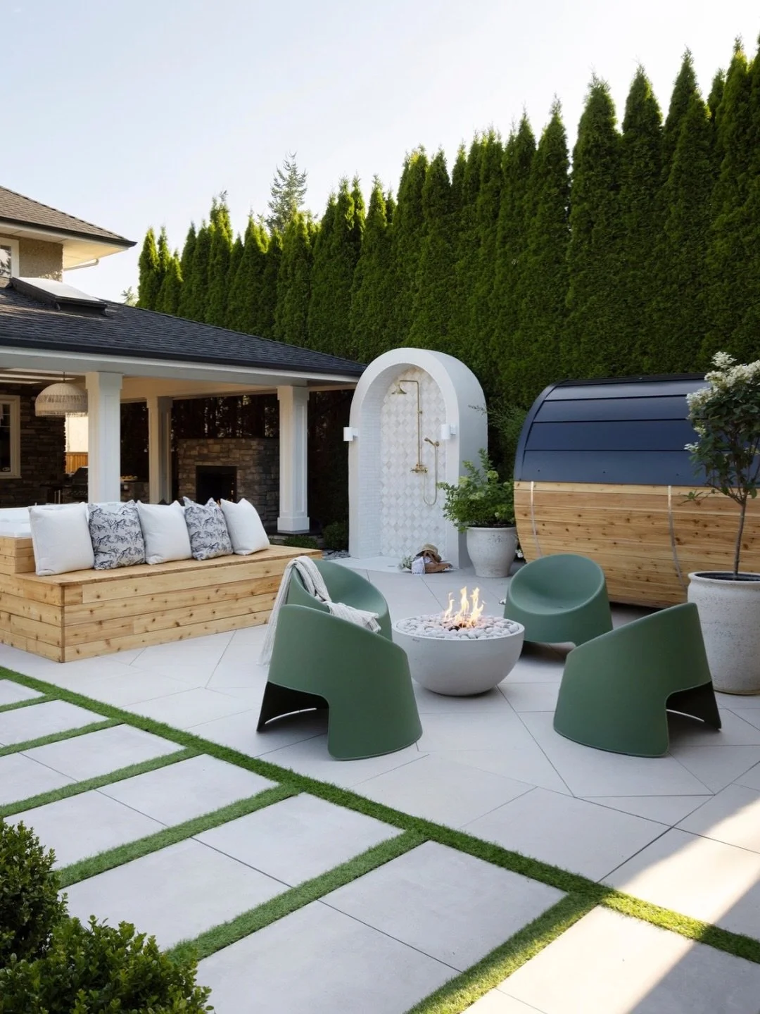 &bull; Patio Season: in session ☀️🌳

Professional photos get the praise but the unsung heroes are the concept + material presentations that inspire what&rsquo;s possible through our designs. 

The outdoor shower in our Backyard on the Boulevard proj