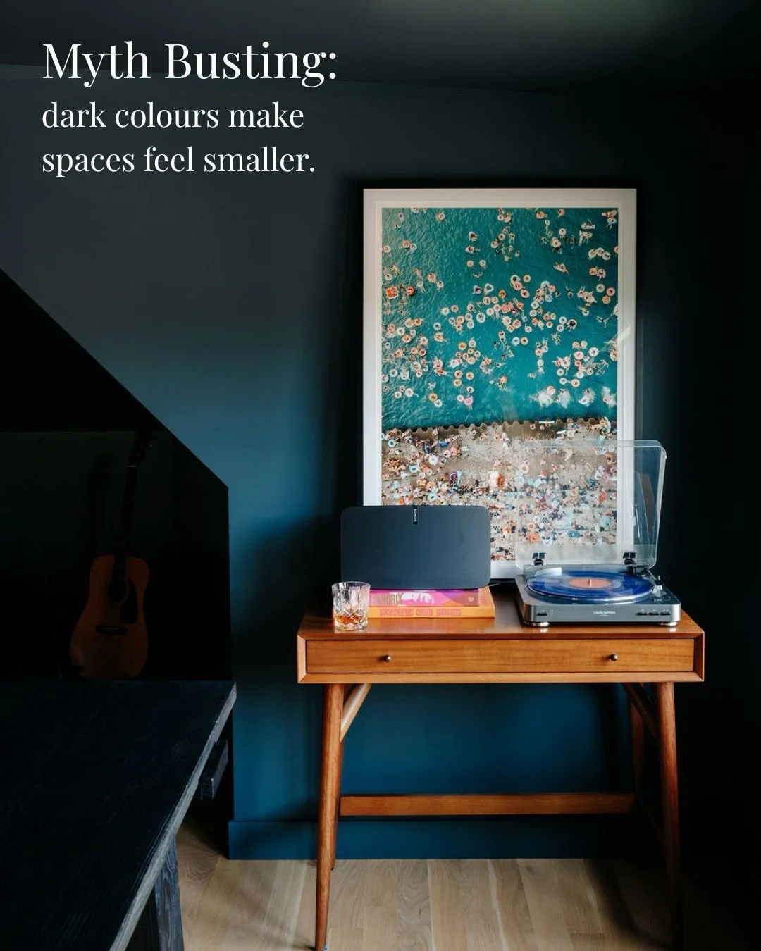 &bull; Oh friends, but on the contrary! Colour drenching a space, specifically darker, can actually help trick the eye and expand the space by creating continuity when changing planes or direction. 🤓 

The key? Commit to it. 
Colour drenching > o