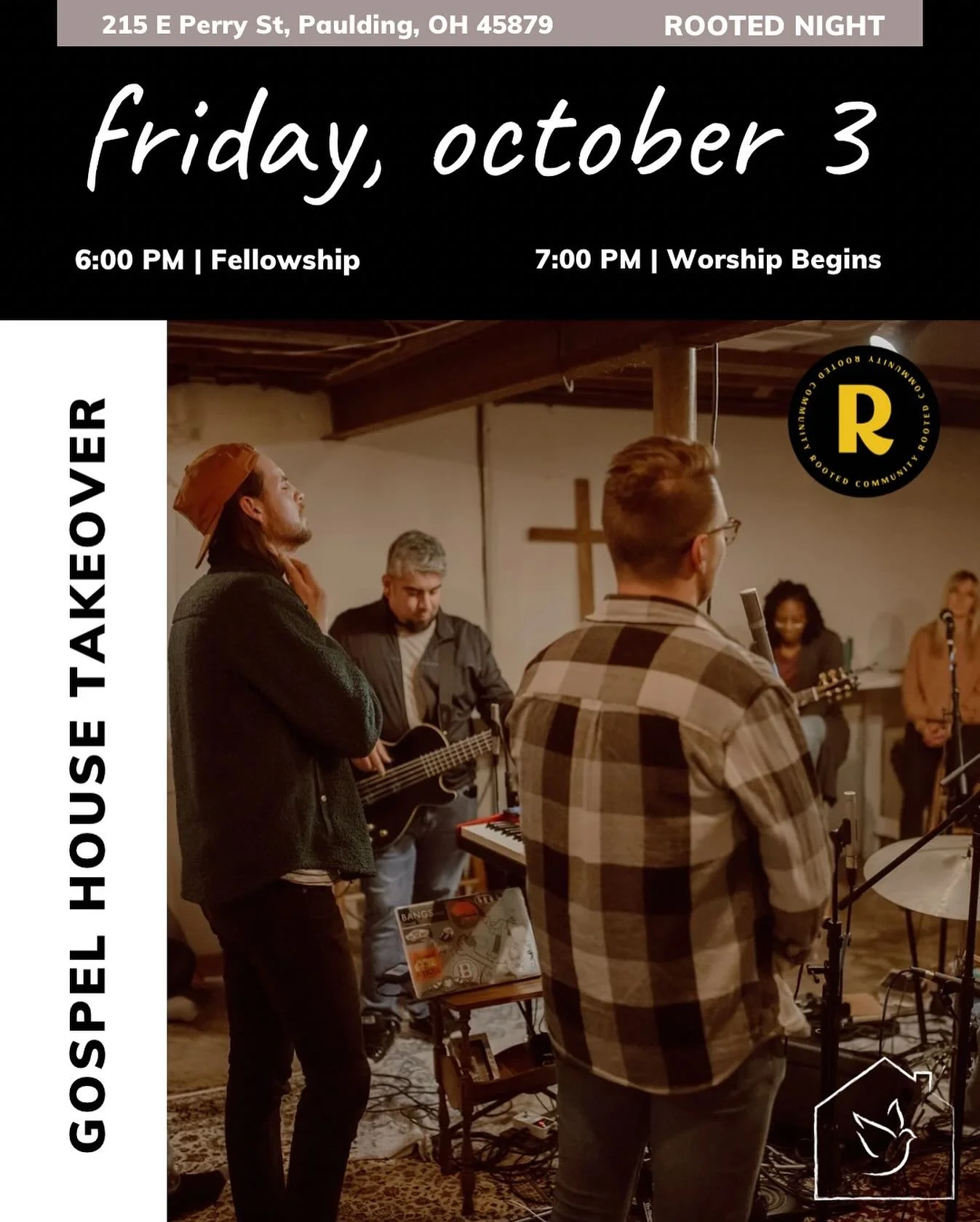 Hey fam, this Friday we&rsquo;re taking over a Rooted Night!!! Our team will be out in Paulding, Ohio with @rootedcommunity317 to lift the name of the Lord through prayer and worship. 

Our friends have been faithfully serving believers in Ohio, stir