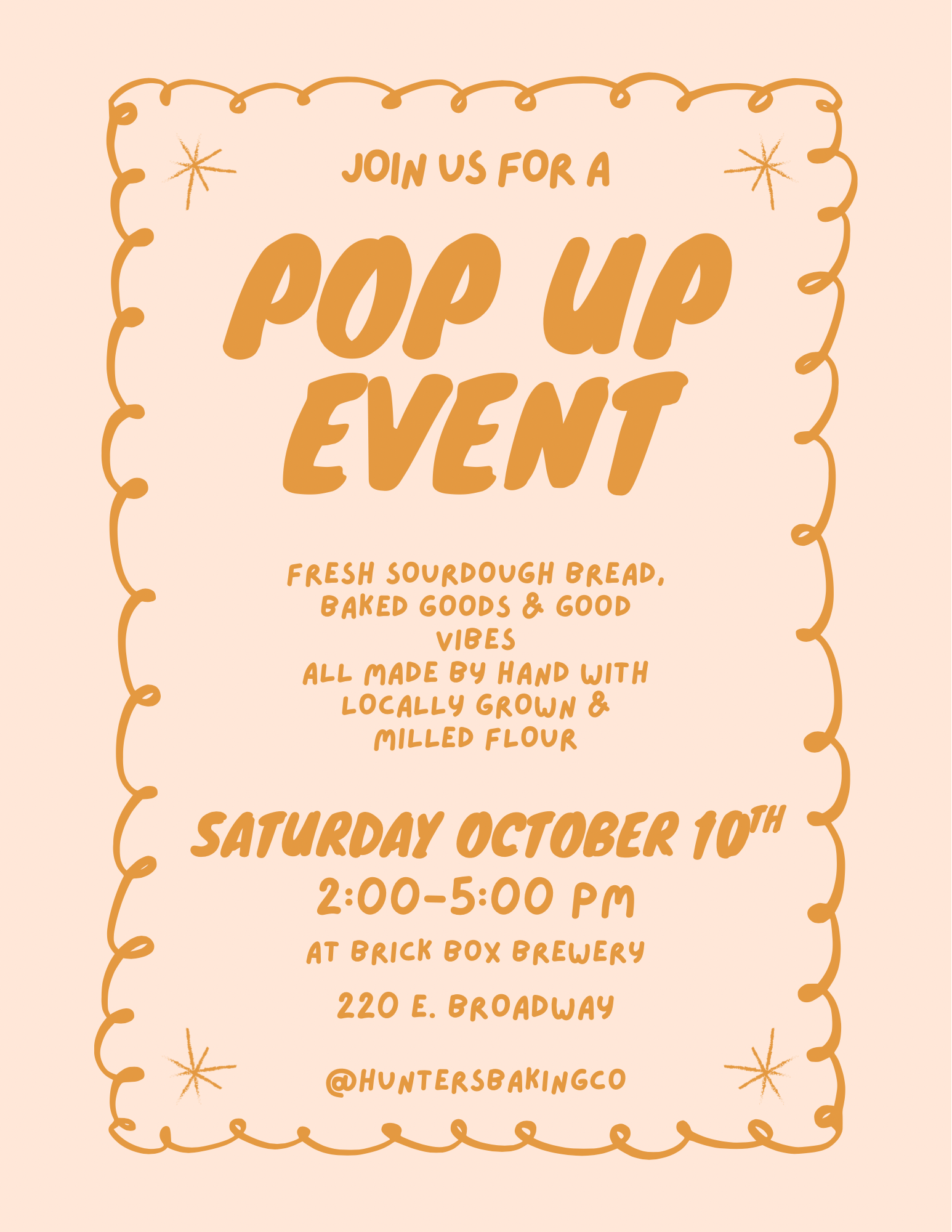 10/10 @ 2pm: Hunters Baking Company (Micro bakery) SourDough and baked goods pop up 