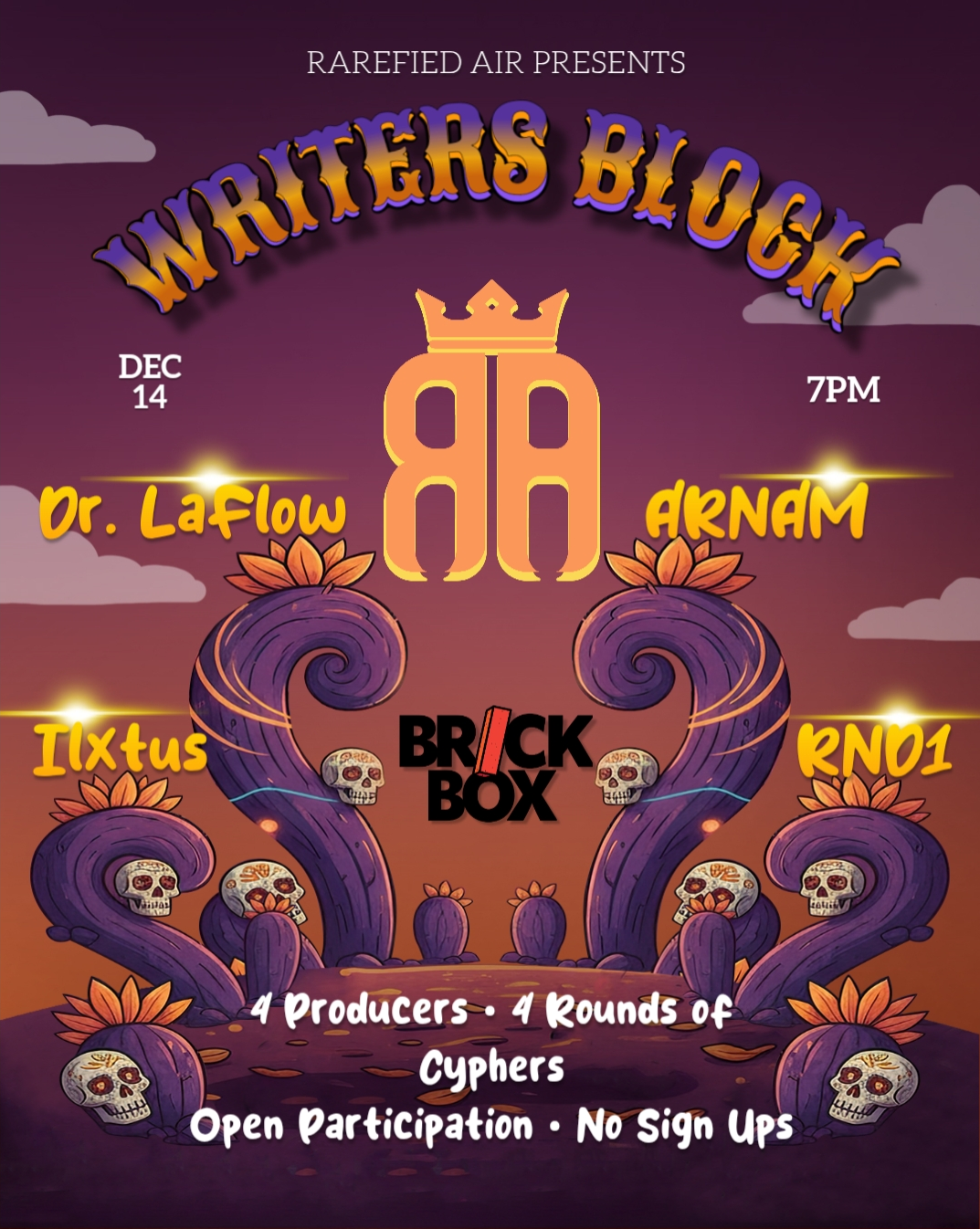 12/14 @ 8pm: Rarefied Air Presents Writer's Block (Producer/ rapper collab)