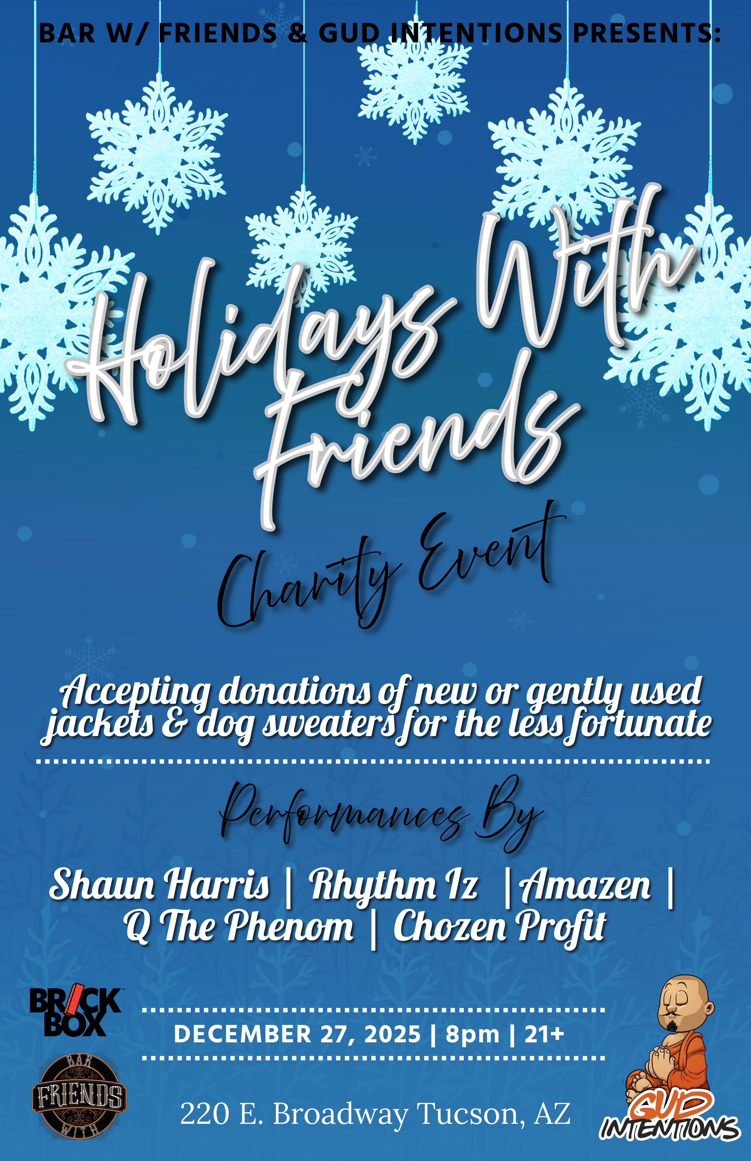 12/27 @ 8pm: Bar with Friends X Gud Intentions presents coat / sweater drive with a Hip Hop show.