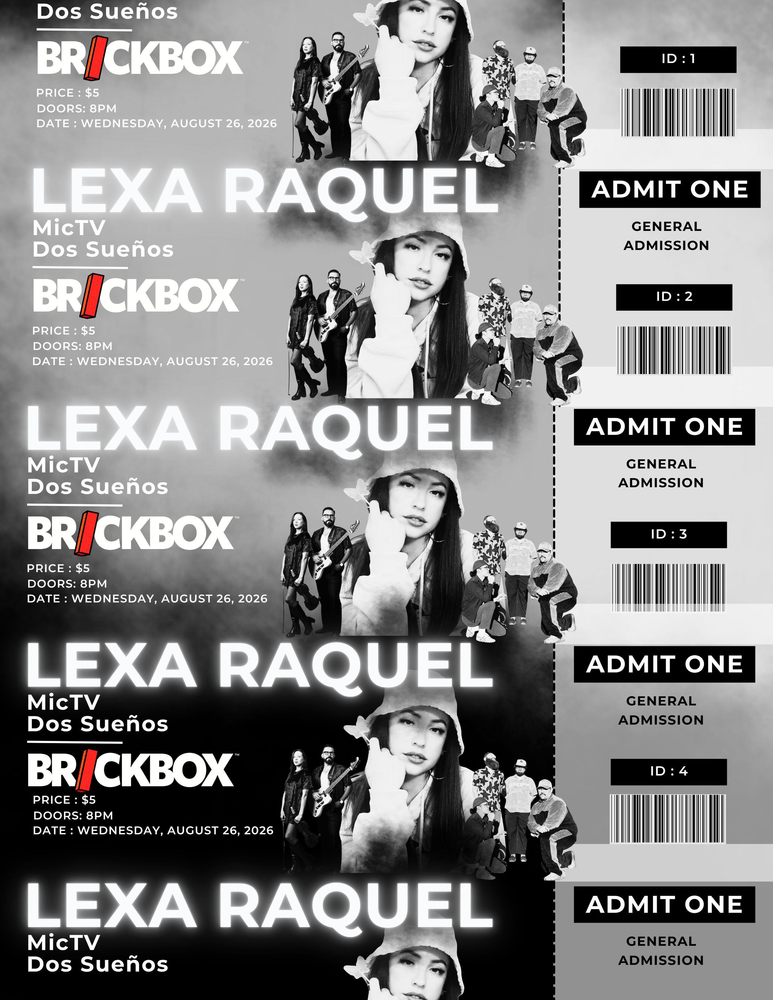 8/26 @ 8pm: Lexa Raquel, Dos Sueños, MicTV (grungy R&B)