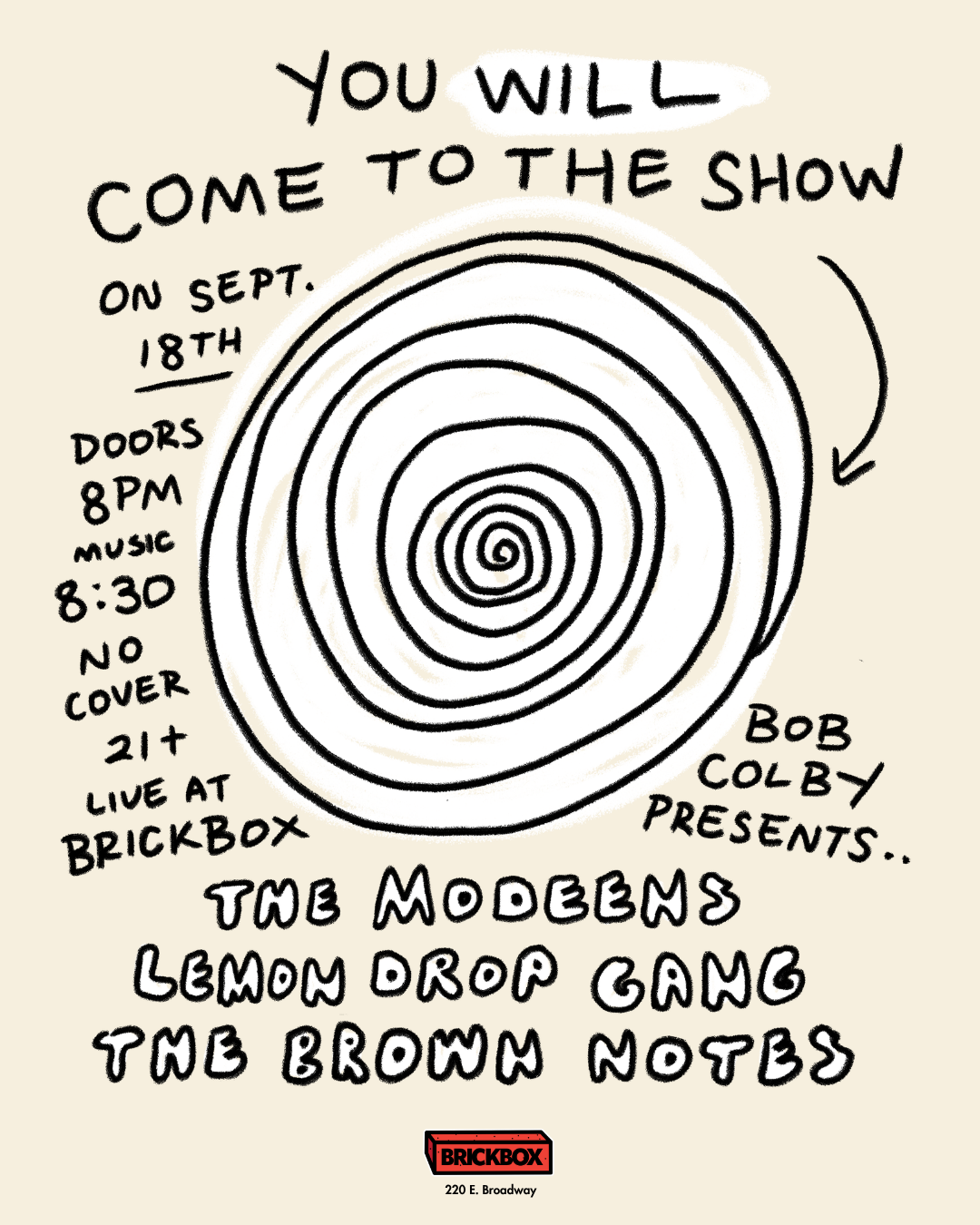 9/18 @ 8pm: Bob Colby Presents THE MODEENS , LEMON DROP GANG, THE BROWN NOTES (indie/punk/garage)