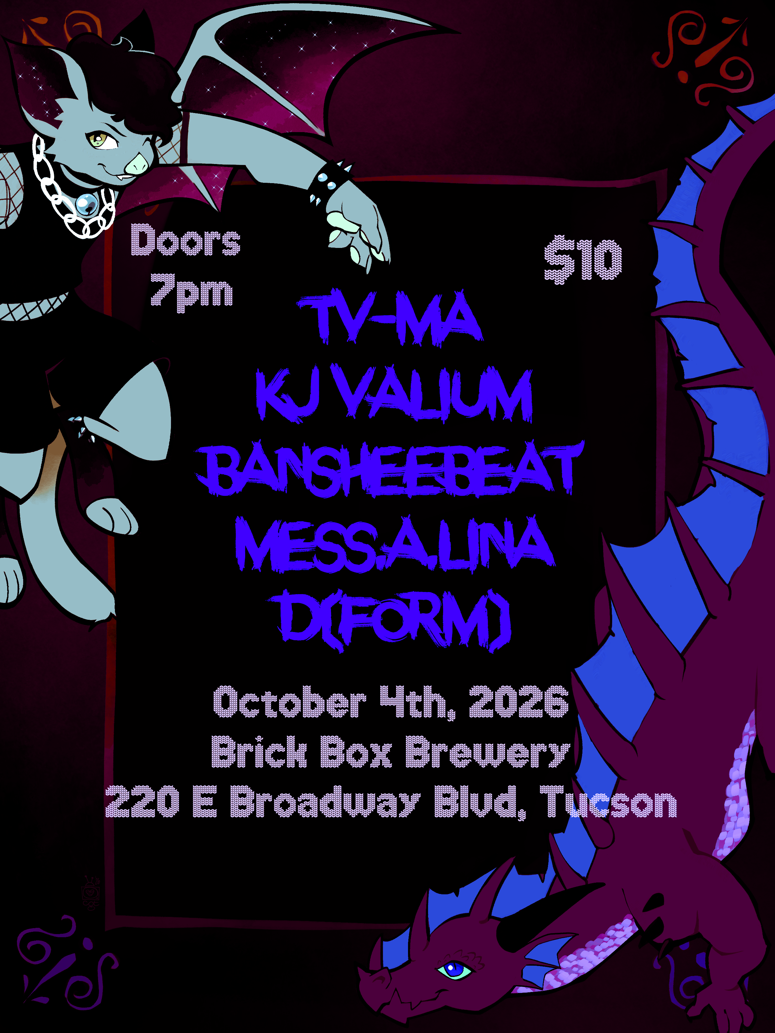 10/4 @ 8pm: TV-MA • KJ Valium • Bansheebeat • Messalina • Dform (Electronic, Vaporwave, Experimental) hold