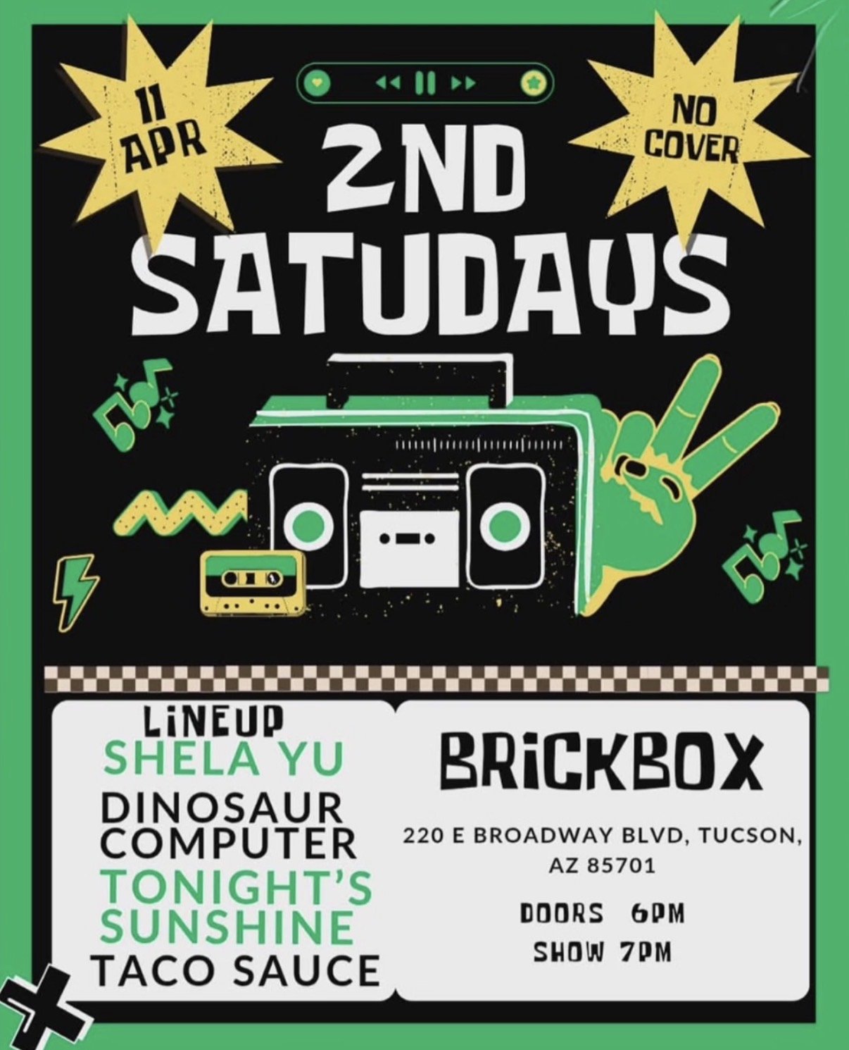 Sat 4/11 · 8PM • TNT Saturdays presented by Tonight’s Sunshine