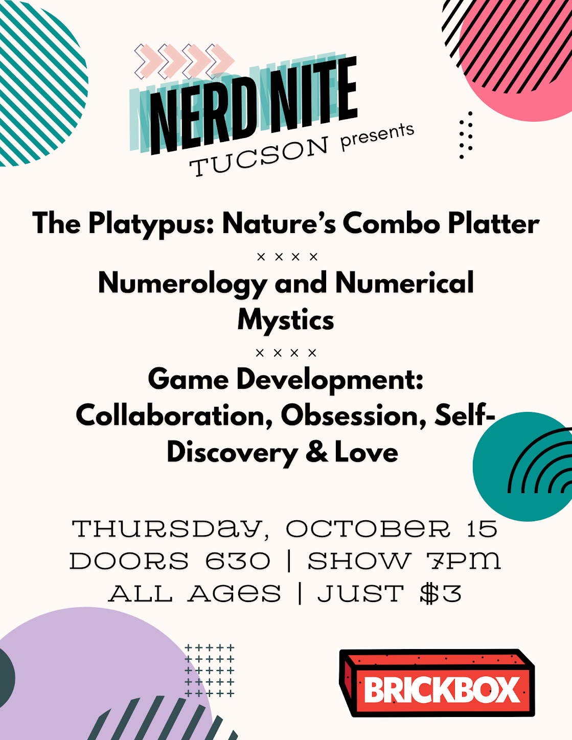 10/15 @ 6:30pm: Nerd Nite Tucson (ted talks but with beer)