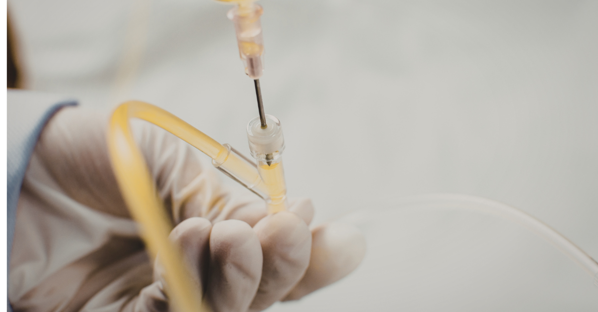 IV drip closeup with medical tubing