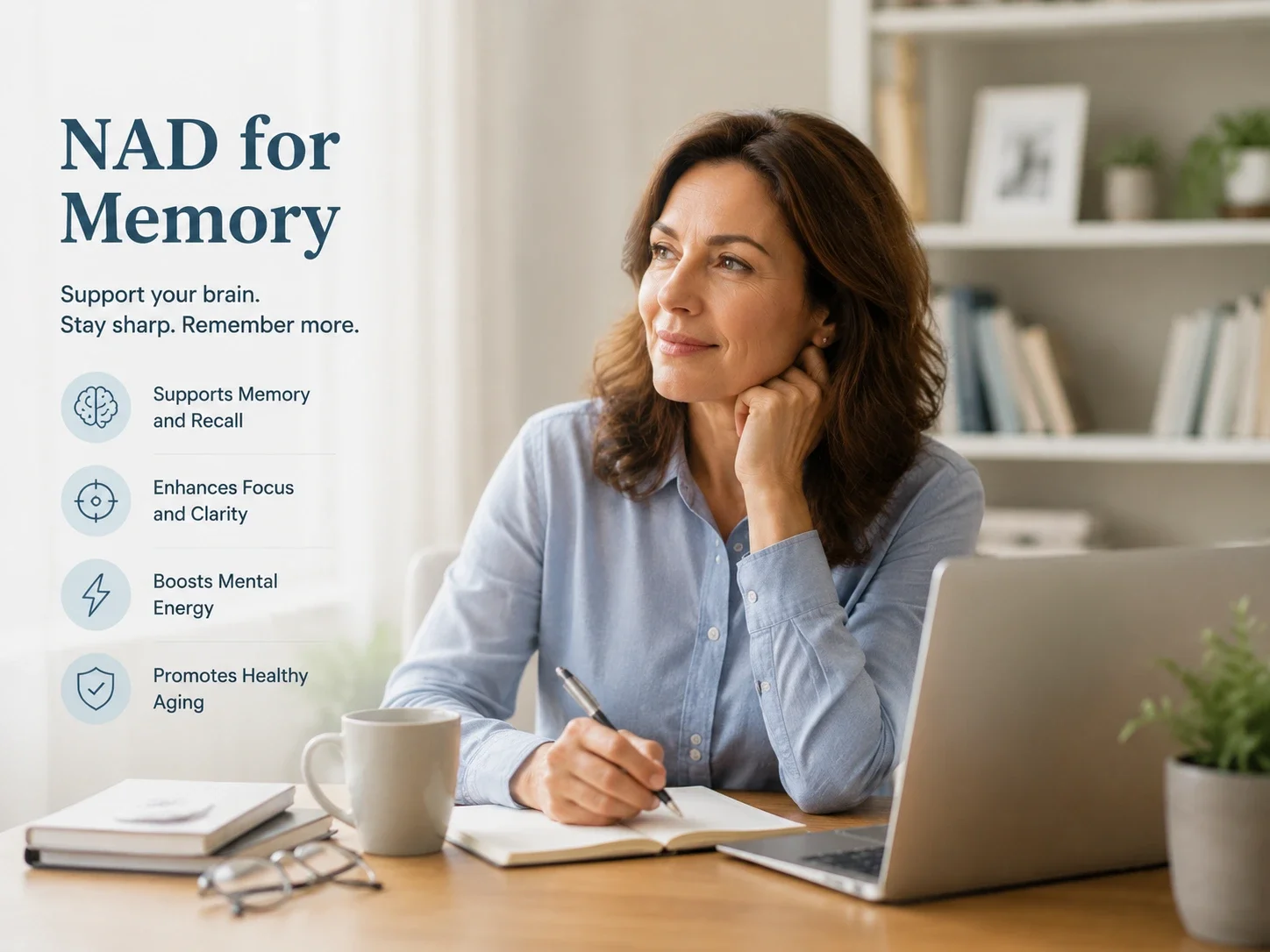 Woman improving focus and memory with NAD therapy