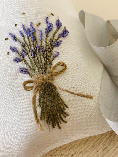 Linen Lavender Bags Hand Embroidery Kit - Bees - Stitched Modern