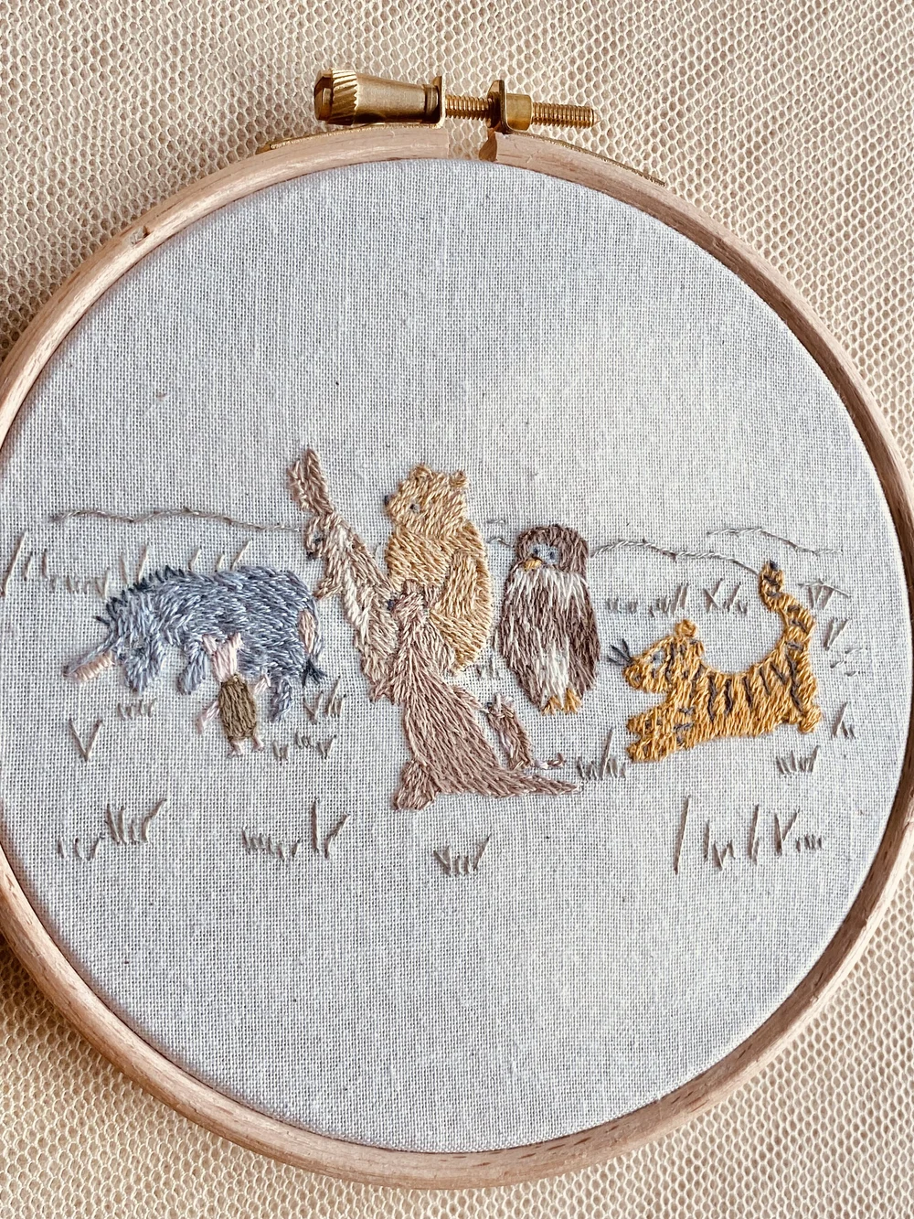 Kit D'oreiller Vintage Brodé Crewel - Motif Oiseaux Et Nid - Occasion En Bon état