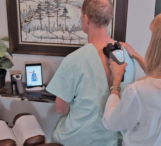 Male Patient receiving digital thermography scan of his spine to evaluate for nerve interference and dysfunction of autonomic nervous system