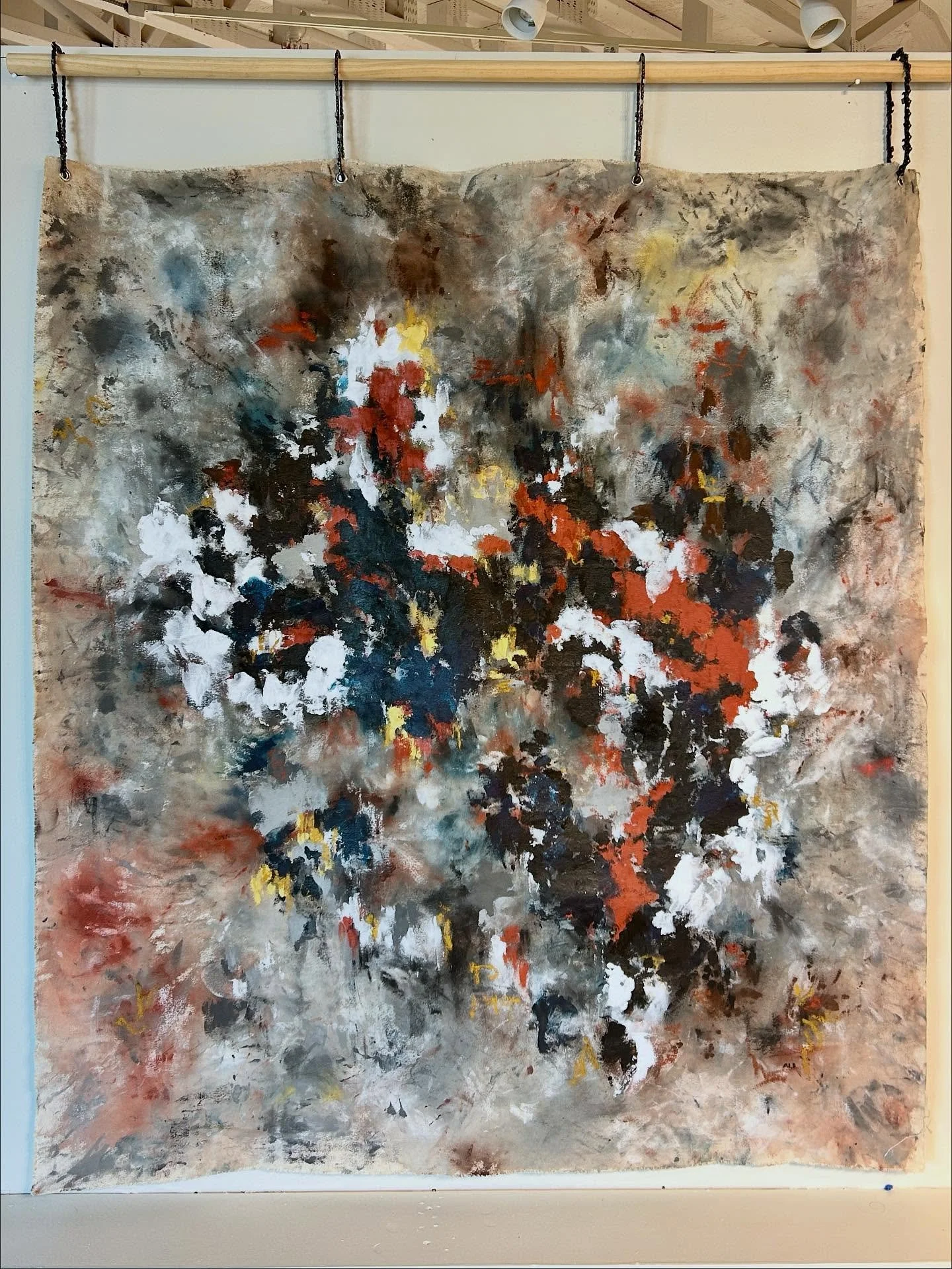 The Purge, on view at @wadastpete until Oct 3
2024, 60x68in - Acrylic, oil stick, charcoal, pastel on raw canvas, hung from wood and chainsaw chain
Contact me or WADA for purchase

The Purge was made in the wake of the 2024 election, just days after 