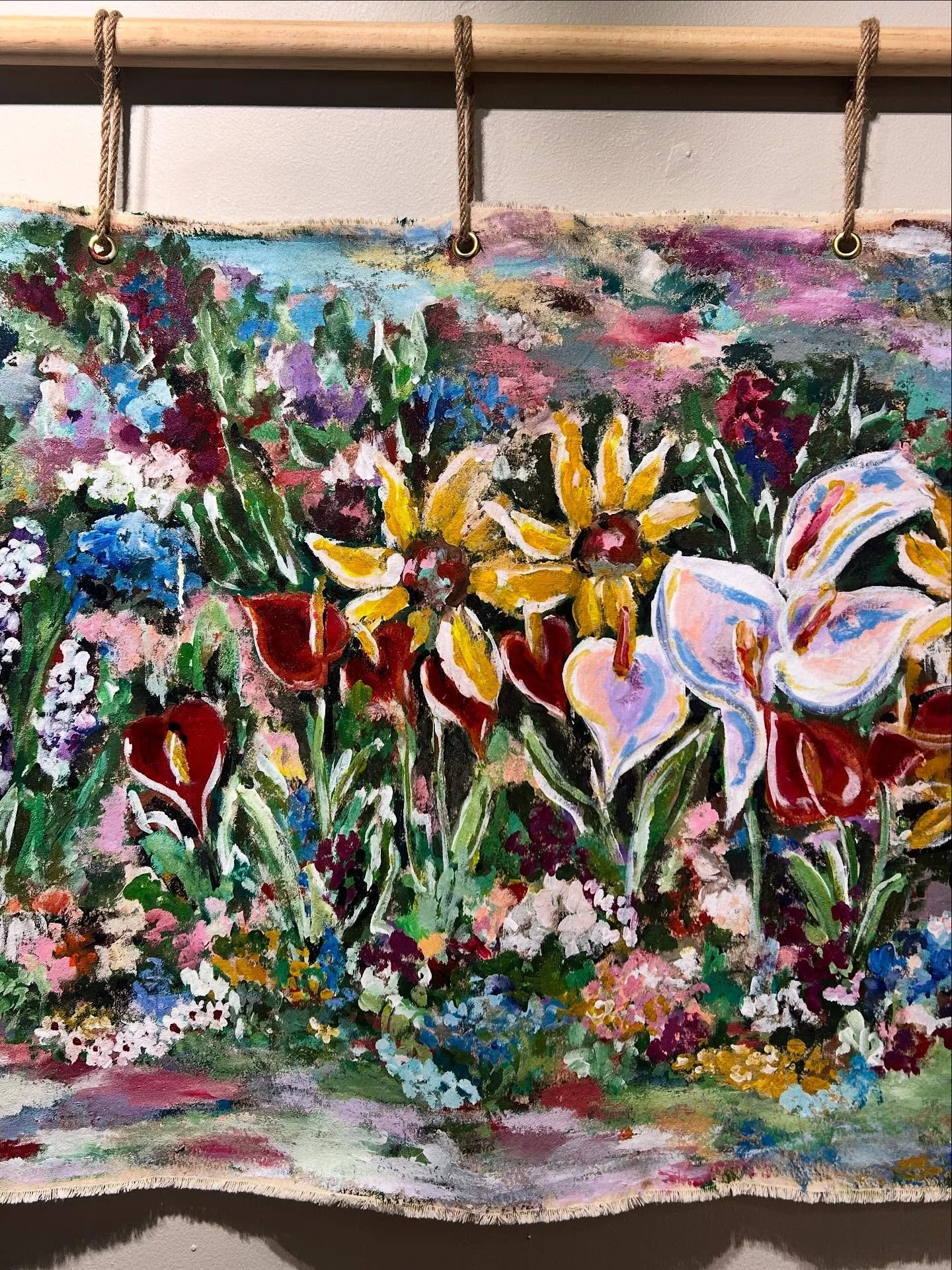 Cross Pollination, 2025
68x28 acrylic on raw canvas, hung from twine and wood
Available

On view at @wadastpete until Oct 3
Message me or wada for purchase

Shoutout to my dear friend alex on the base layer assist 🫰🏼