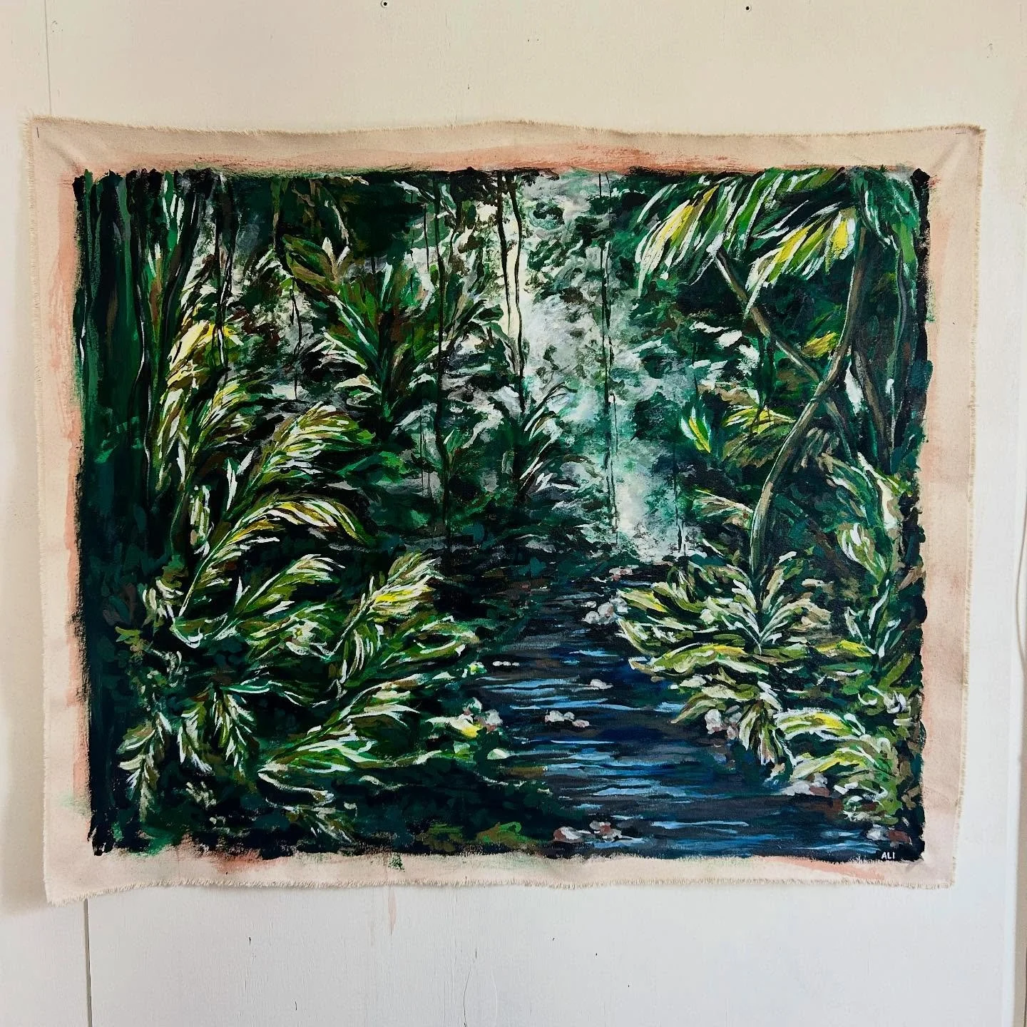 The Amazon Rainforest, Endangered Ecosystem 1/26
43x36 acrylic on unstretched raw canvas with clear gesso base

+ bonus pics from an Amazon trip in 2019

The Amazon is known as the lungs of the planet because the forest is responsible for the product