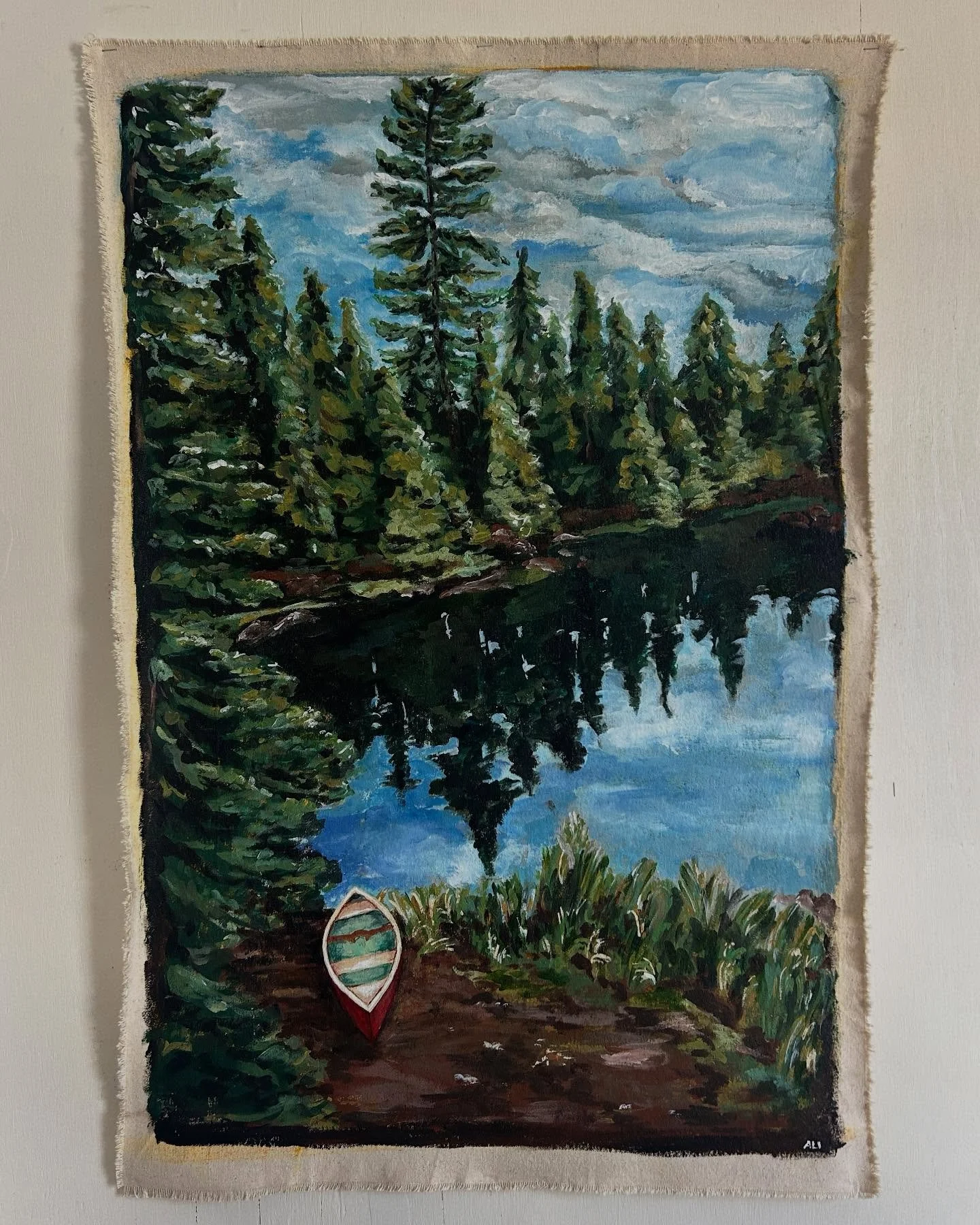 *SOLD* but prints in process!! The Boundary Waters, painting #2/26 of Endangered Ecosystem Series. Original acrylic painting painted on raw canvas with clear gesso base. Unstretched canvas is 24x36 in dimension.
 
The Boundary Waters is a chain of ov