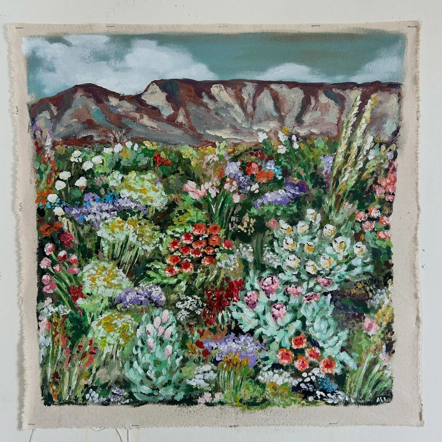*AVAILABLE* Fynbos in South Africa - Original acrylic painting on raw canvas with clear gesso base. Unstretched canvas is 22x22. 

This painting is #6 in the 26 Endangered Ecosystems series that is intended to exhibit in early 2027. Pre-order the pai
