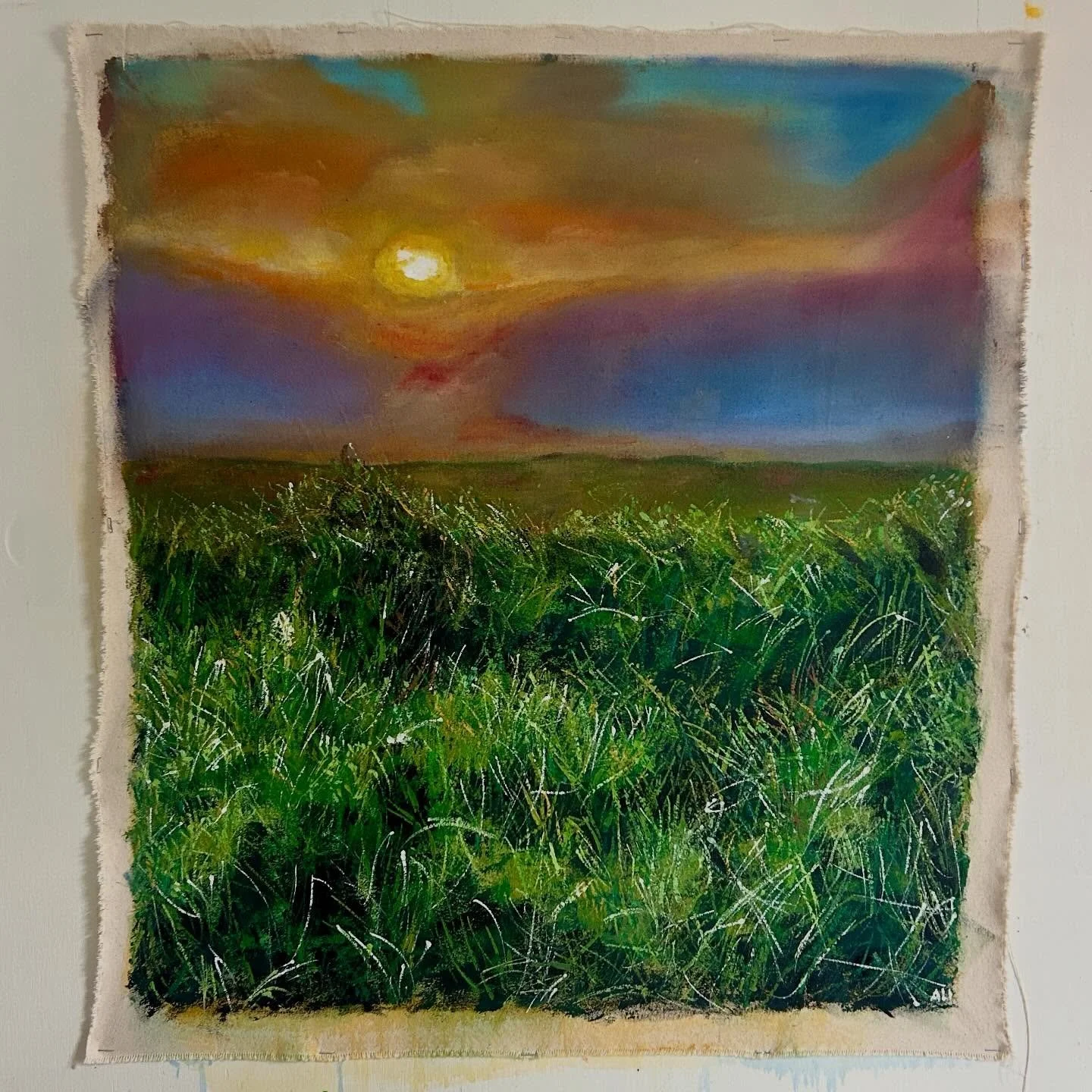 *SOLD* &ldquo;Grasslands&rdquo; - Original acrylic painting on raw canvas with clear gesso base. Unstretched canvas is 27x30.

This painting is #7 in the 26 Endangered Ecosystem series that is intended to exhibit in early 2027.

Context: Grasslands a