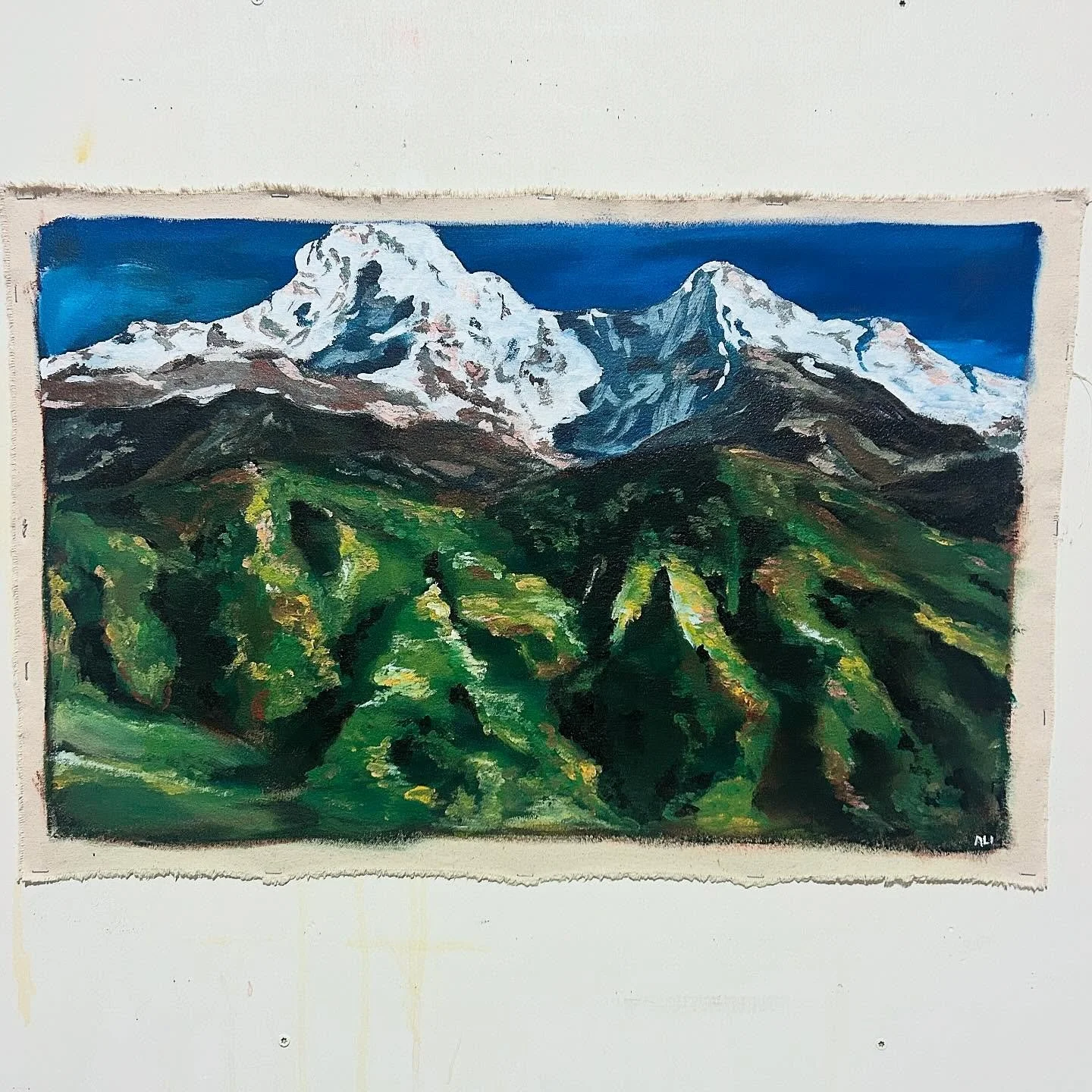 Himalayan Alpine Ecosystem, available. Original acrylic painting on raw canvas with clear gesso base. Unstretched canvas is 18x28.

This painting is #8 in the 26 Endangered Ecosystem series that is intended to exhibit in early 2027. Pre-order the pai