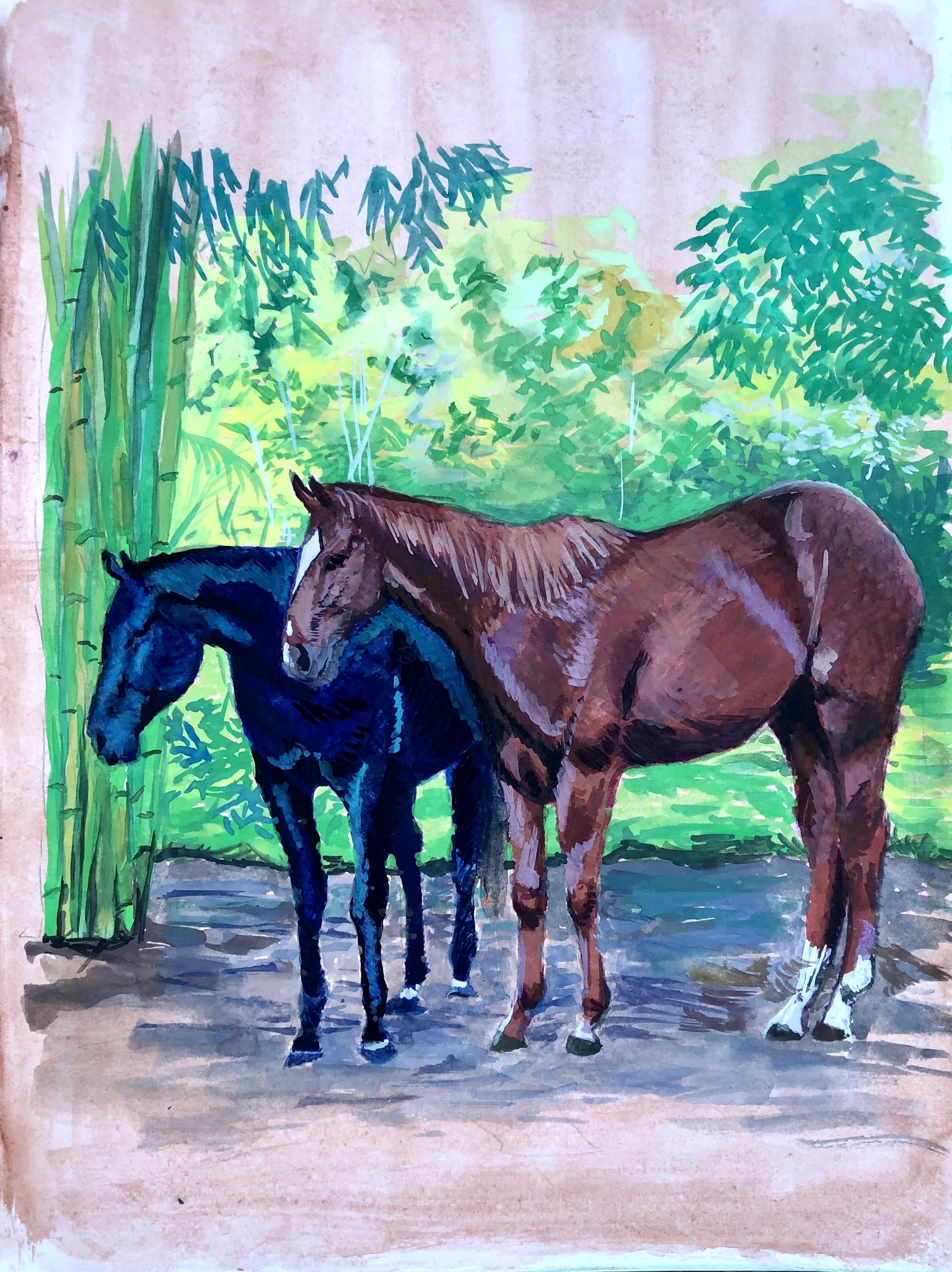 "June and Ocean"
Gouache