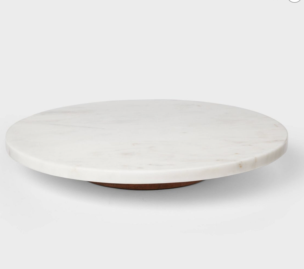 Marble and Wood Lazy Susan White