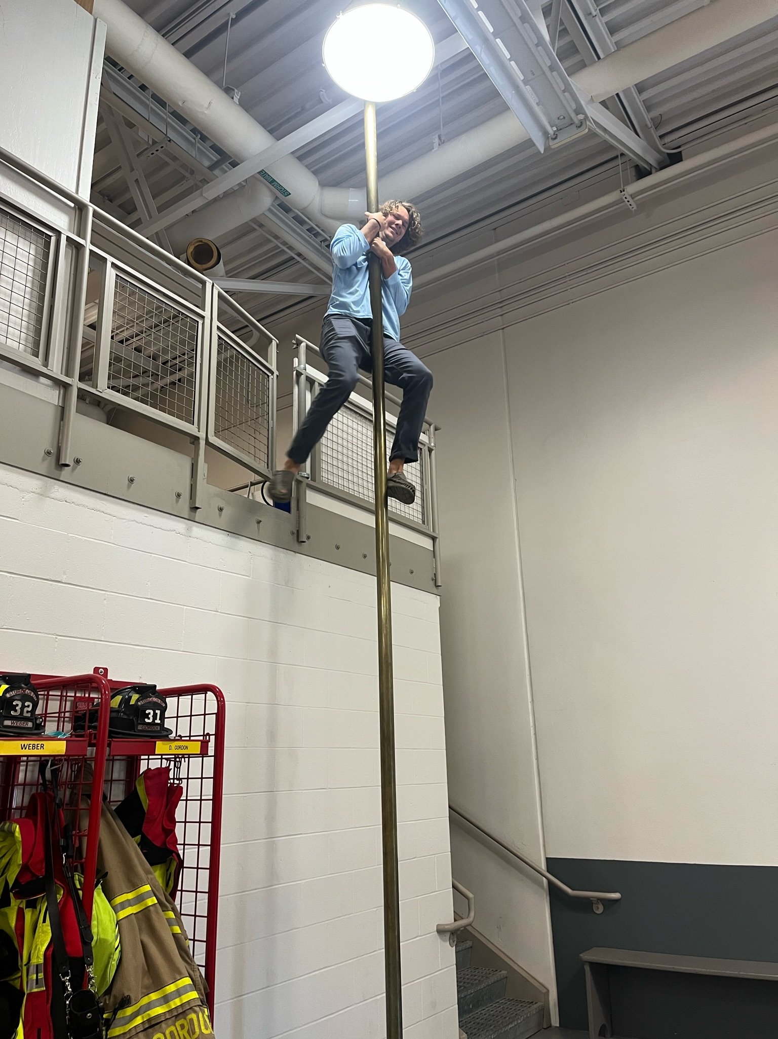 Cain conquering the fireman pole, wow he is good at that