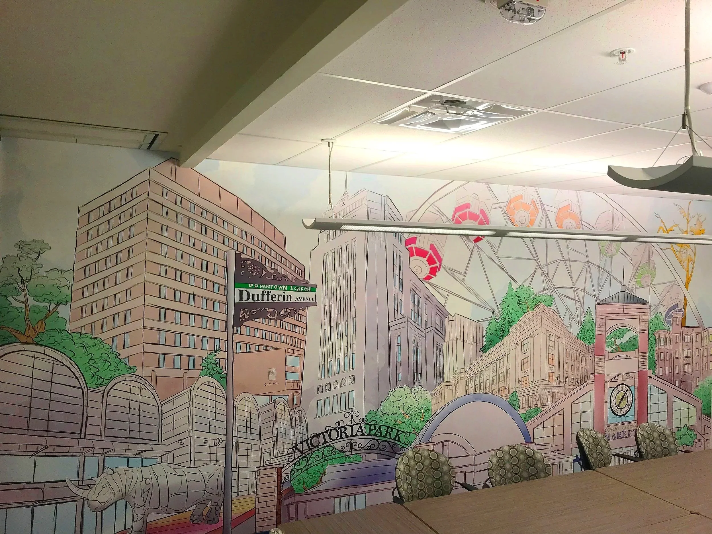 Digitally Painted City Collage Mural