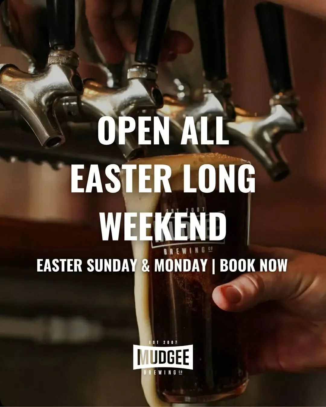 OPEN ALL EASTER LONG WEEKEND 🍻

Join us at Mudgee Brewing Co from Good Friday through to Easter Monday for cold beers, great food and plenty of good vibes.

Easter Sunday &amp; Monday are shaping up to be busy, so we recommend locking in your table 