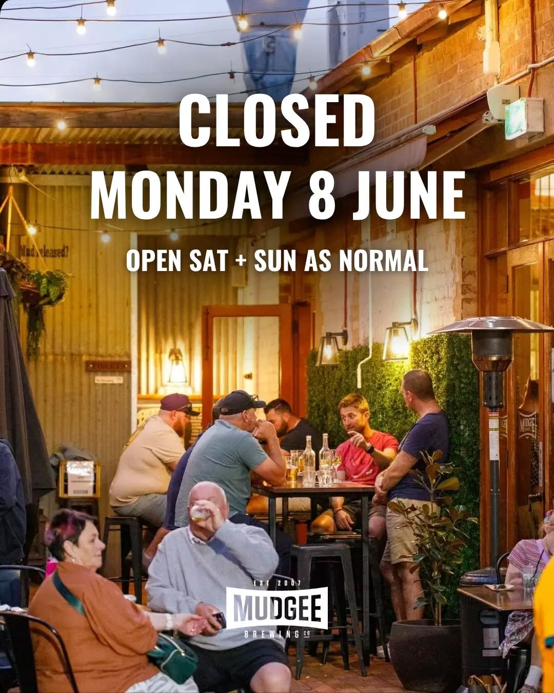 A quick heads up for the long weekend 🍻

We'll be open as normal on Saturday and Sunday, but closed on Monday for the public holiday.

Planning a catch-up, brewery lunch or a few beers over the weekend? We'd love to see you before we take a day off.