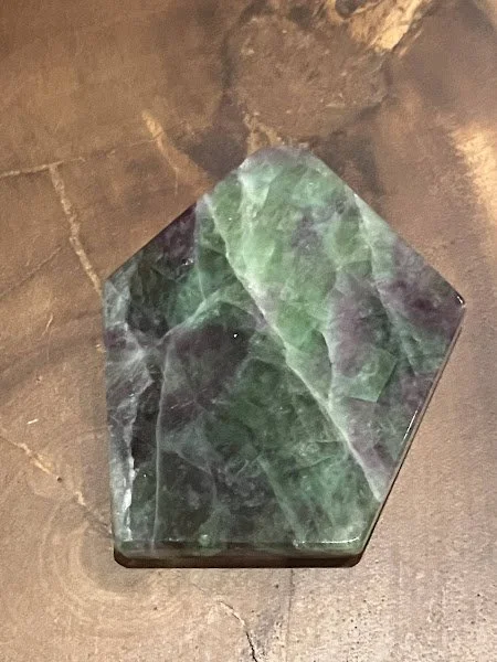 Rainbow Fluorite Pentagon: approx 3.5x2 inches at its widest and tallest points ($35)