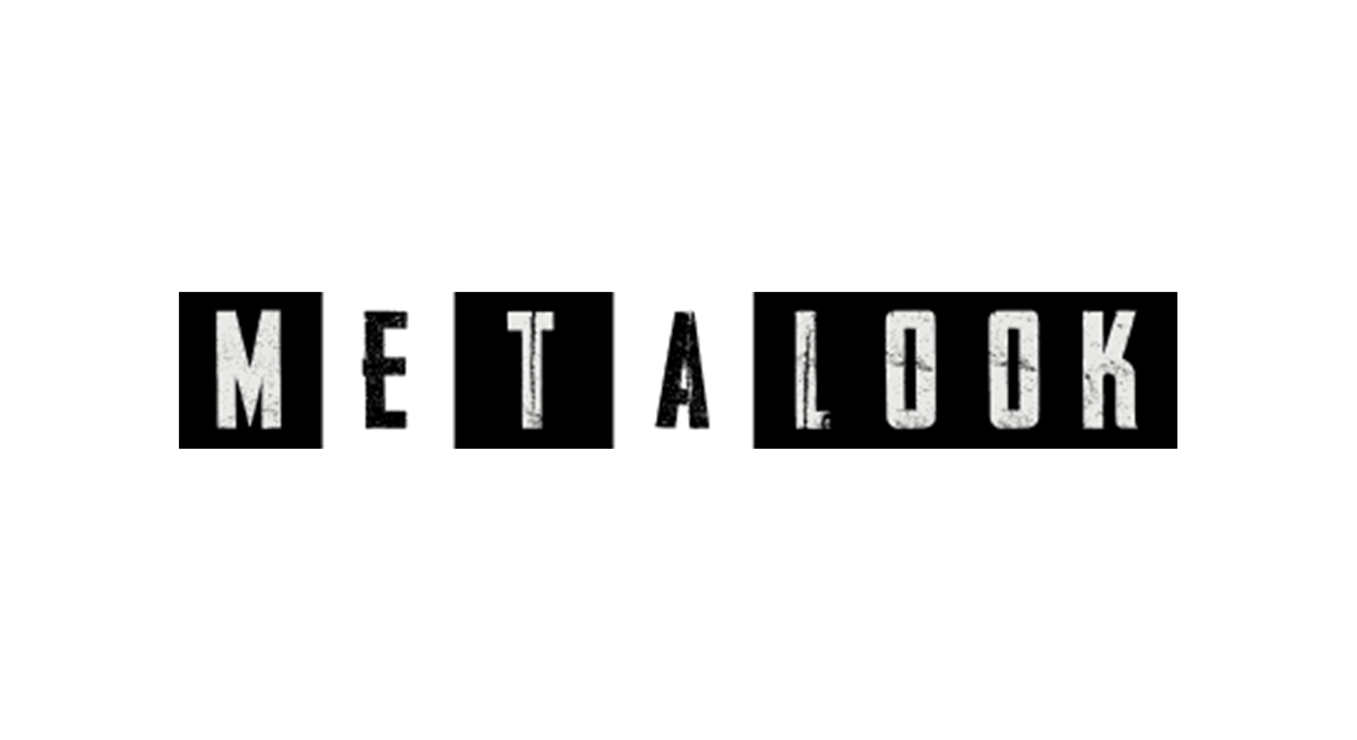 Text "METALOOK" in bold, distressed font on black background blocks.