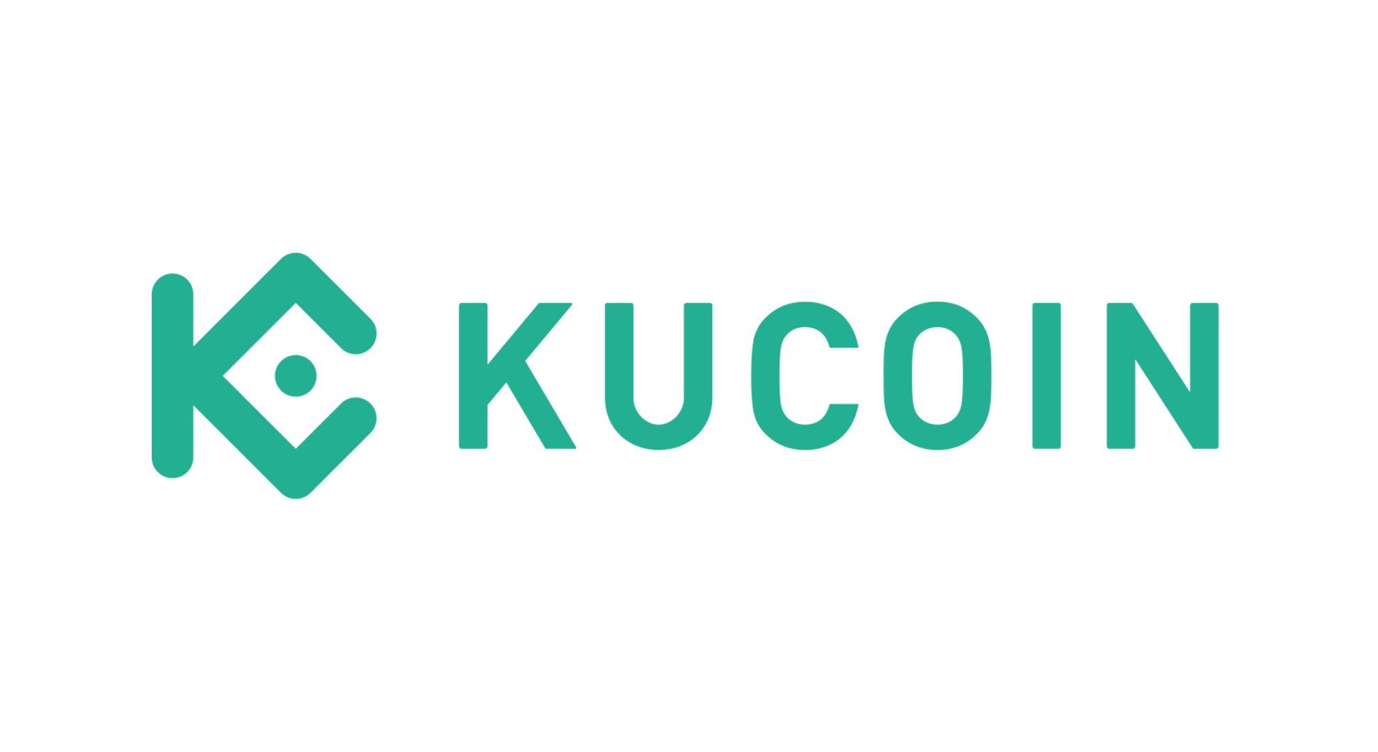 KuCoin logo with turquoise text and symbol on a white background.