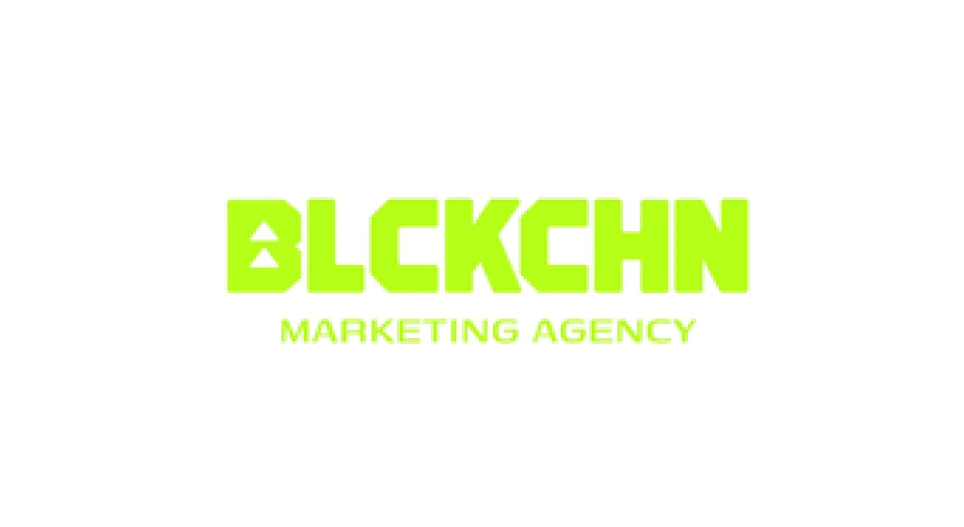 Logo with text "BLCKCHN Marketing Agency" in bright green font on a white background.