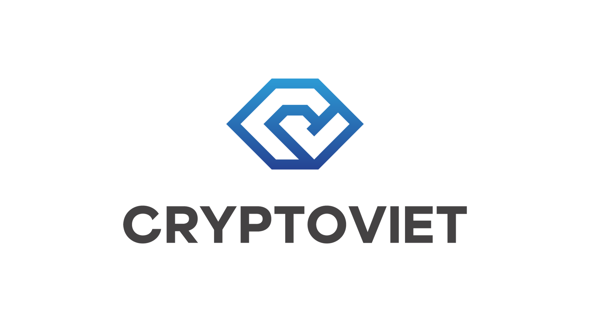 Cryptoviet logo with blue geometric design above bold text on white background.