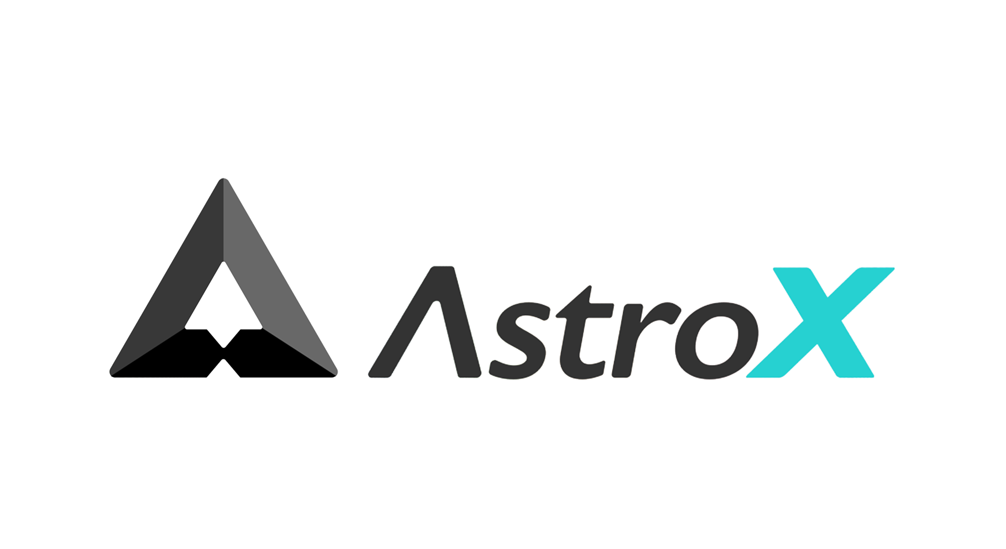 AstroX logo with stylized letter 'A' and text in black and teal.