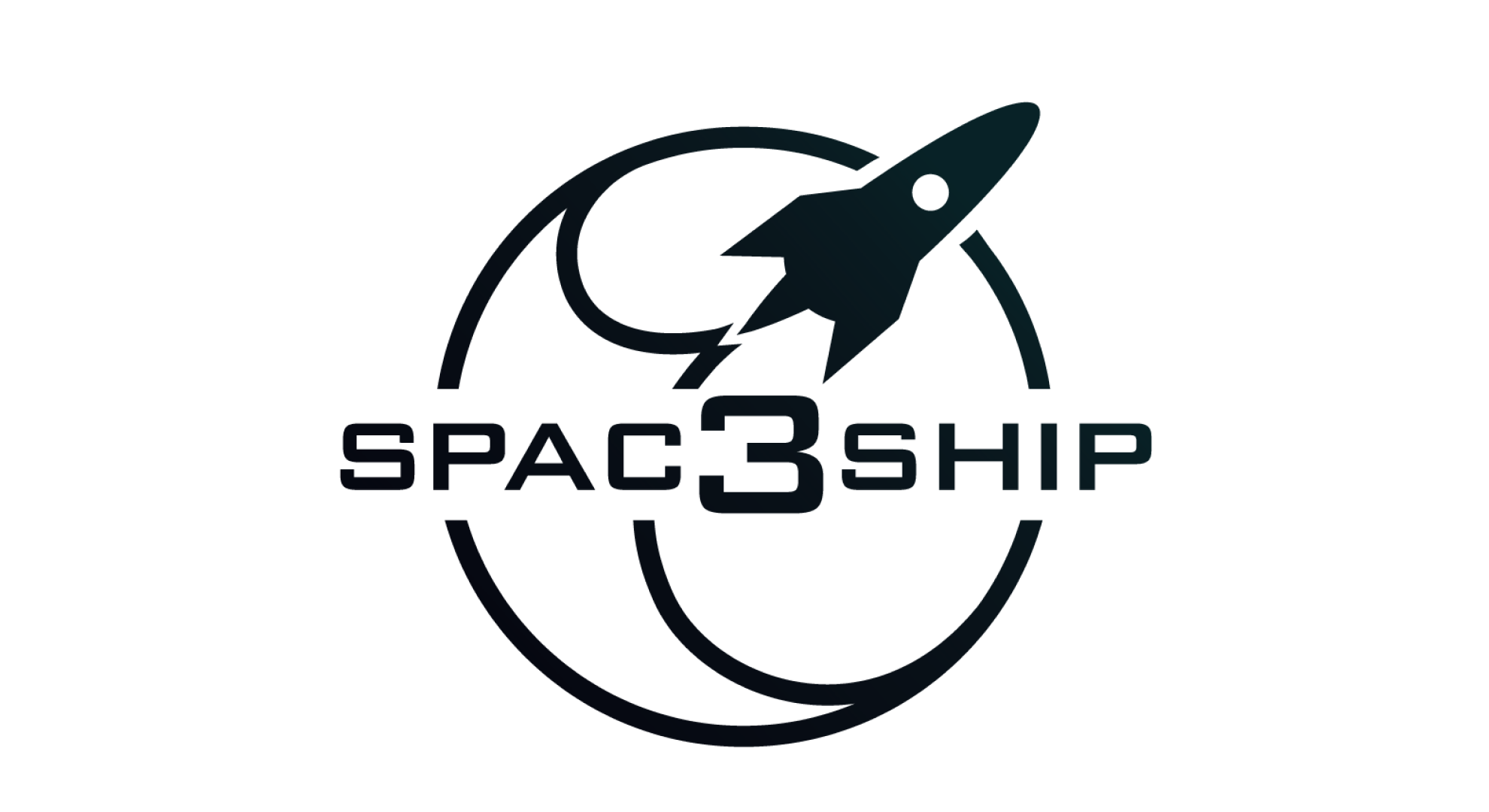 Logo with a rocket launching and the text 'SPAC3SHIP' inside a circular design.