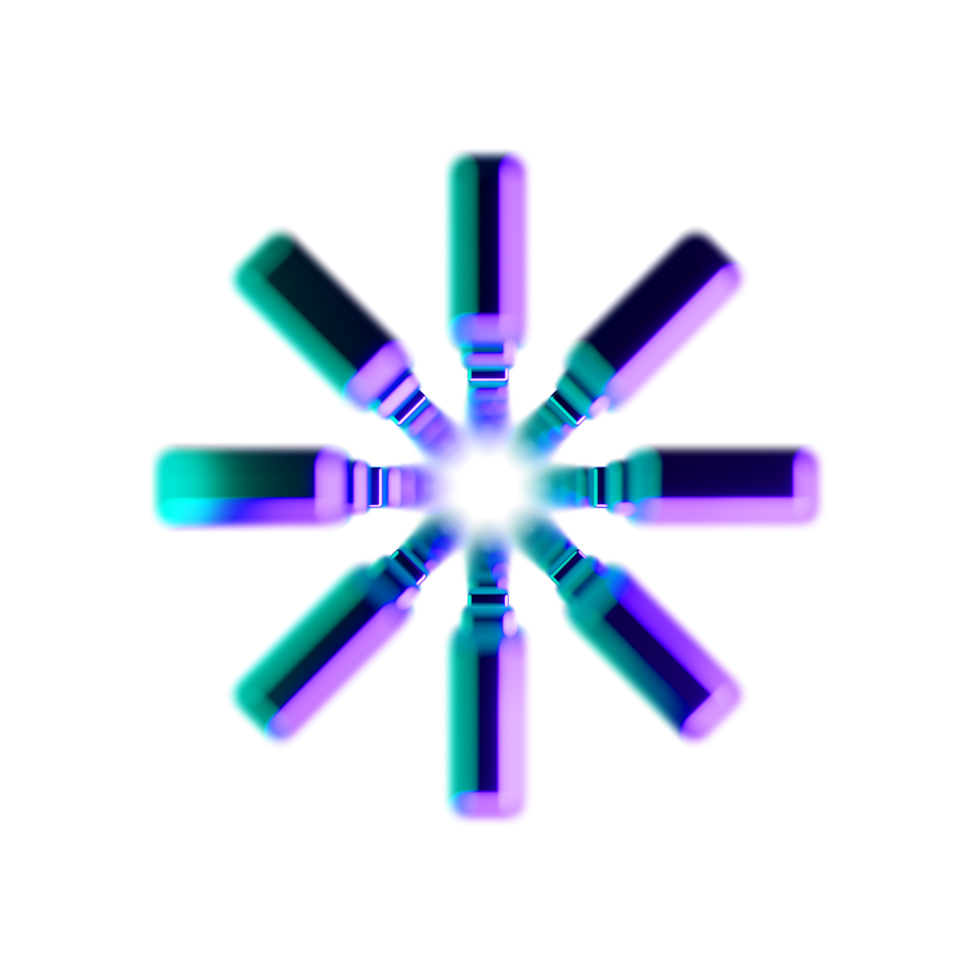 Abstract 3D circular design with radial gradient, purple and teal color scheme, starburst effect.