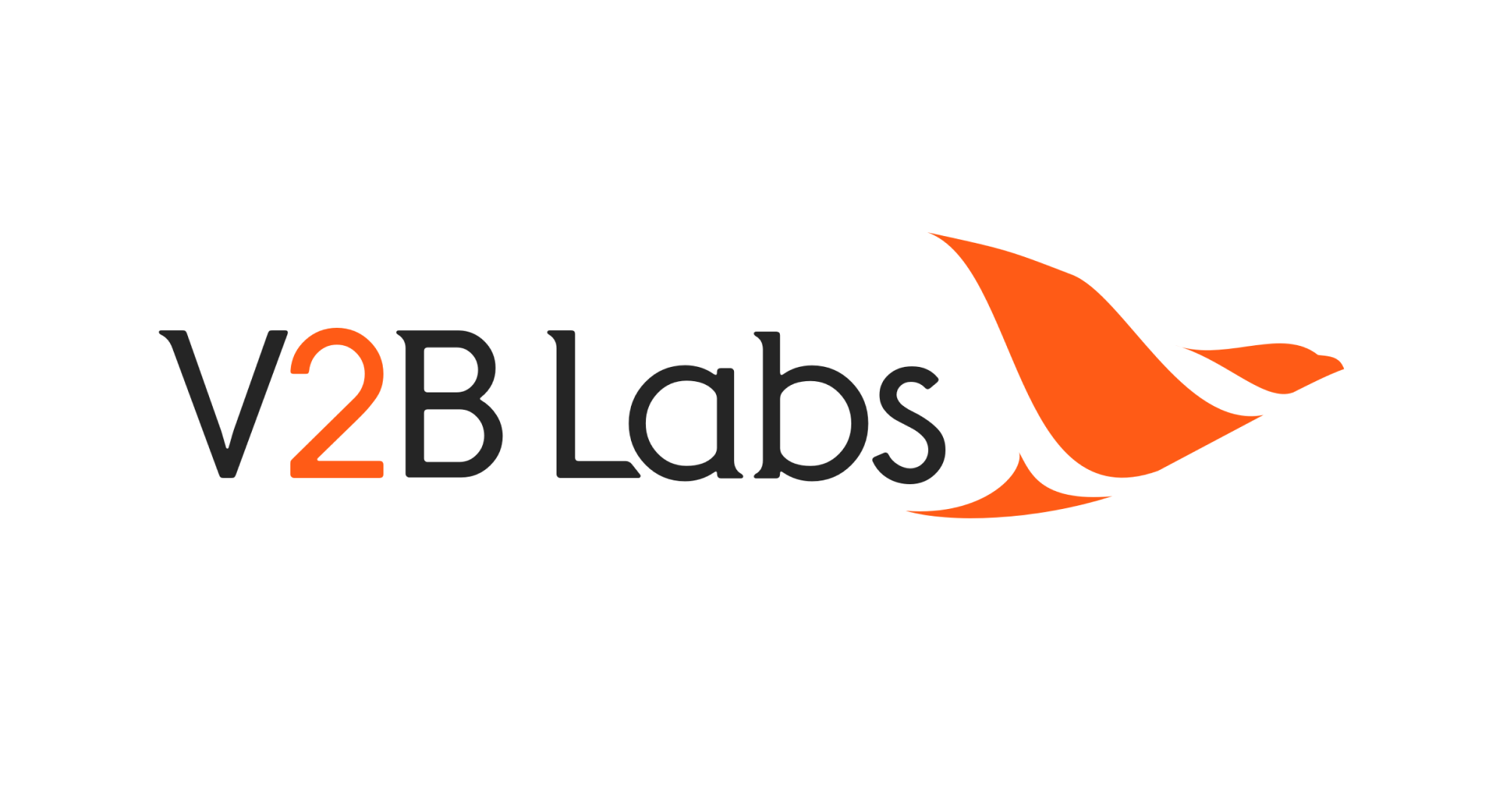 "V2B Labs" logo with an orange penguin design.