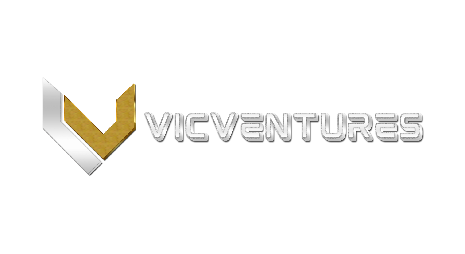 VicVentures logo with a stylized "V" icon in gold and silver next to the company name in metallic font.
